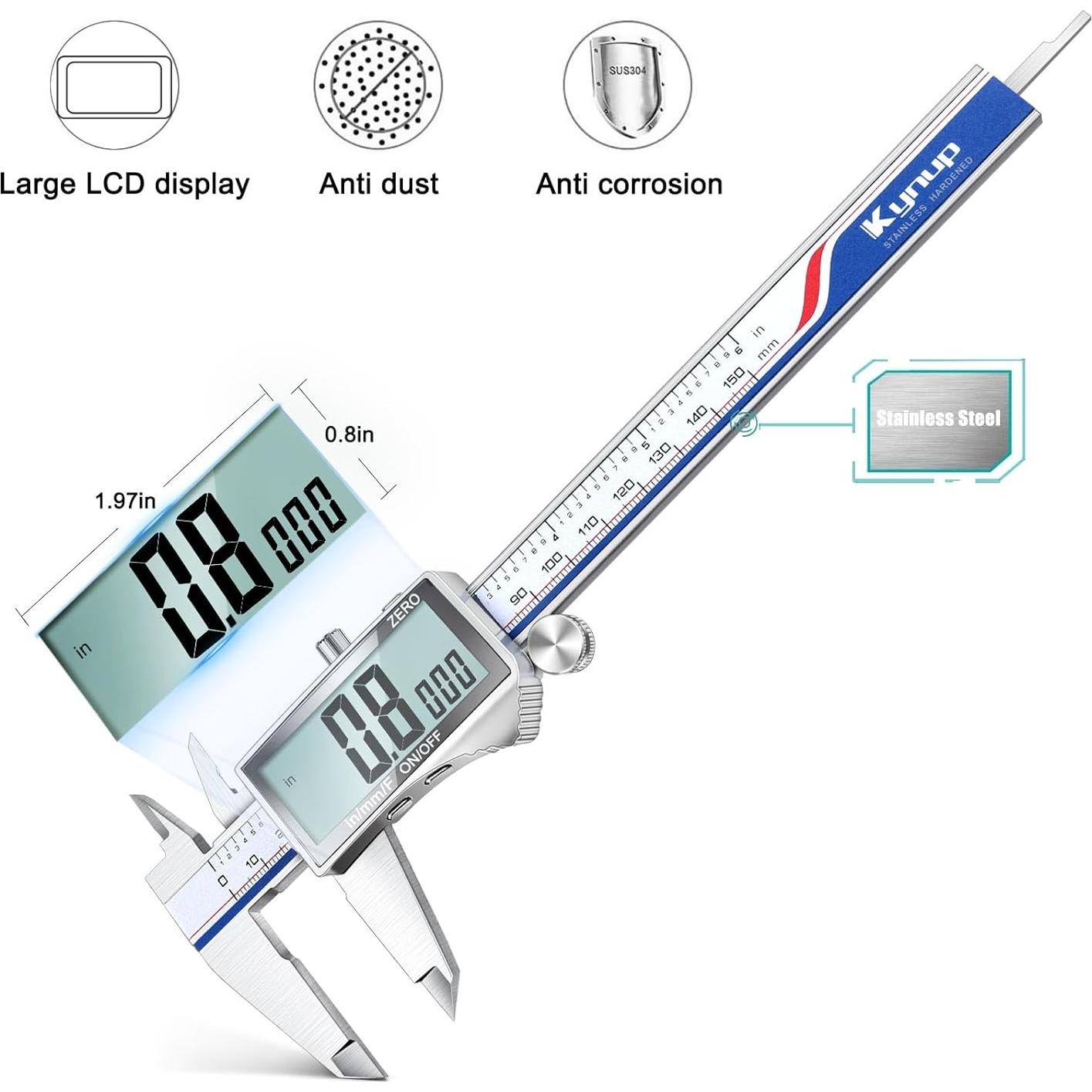 Calibrador Digital Kynup 150mm, Acero Inoxidable, Pantalla LCD