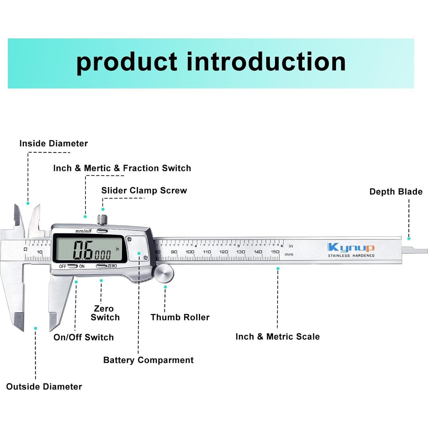 Calibrador Digital Kynup KY-21S 150 mm Acero Inoxidable