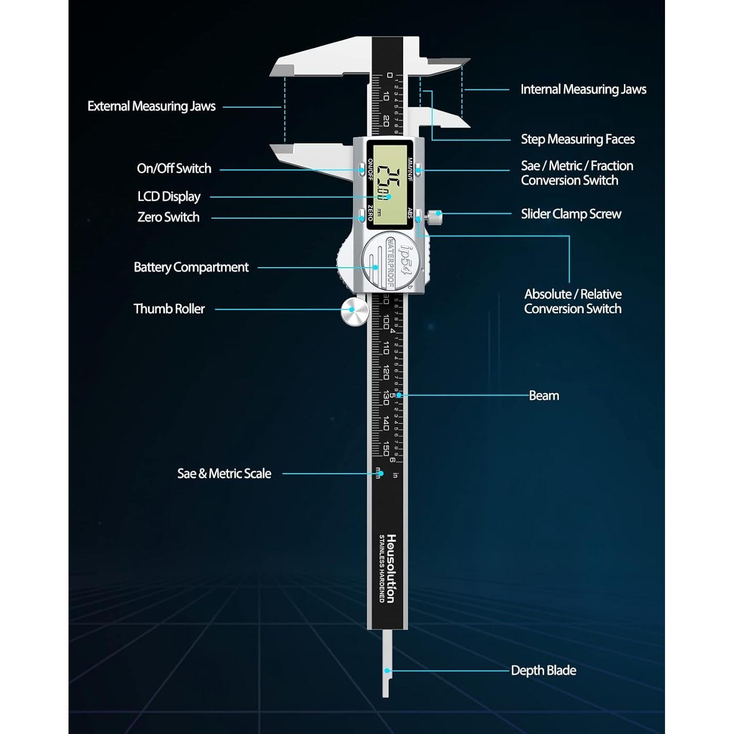 Calibrador Digital Housolution 15 cm IP54 Acero Inoxidable