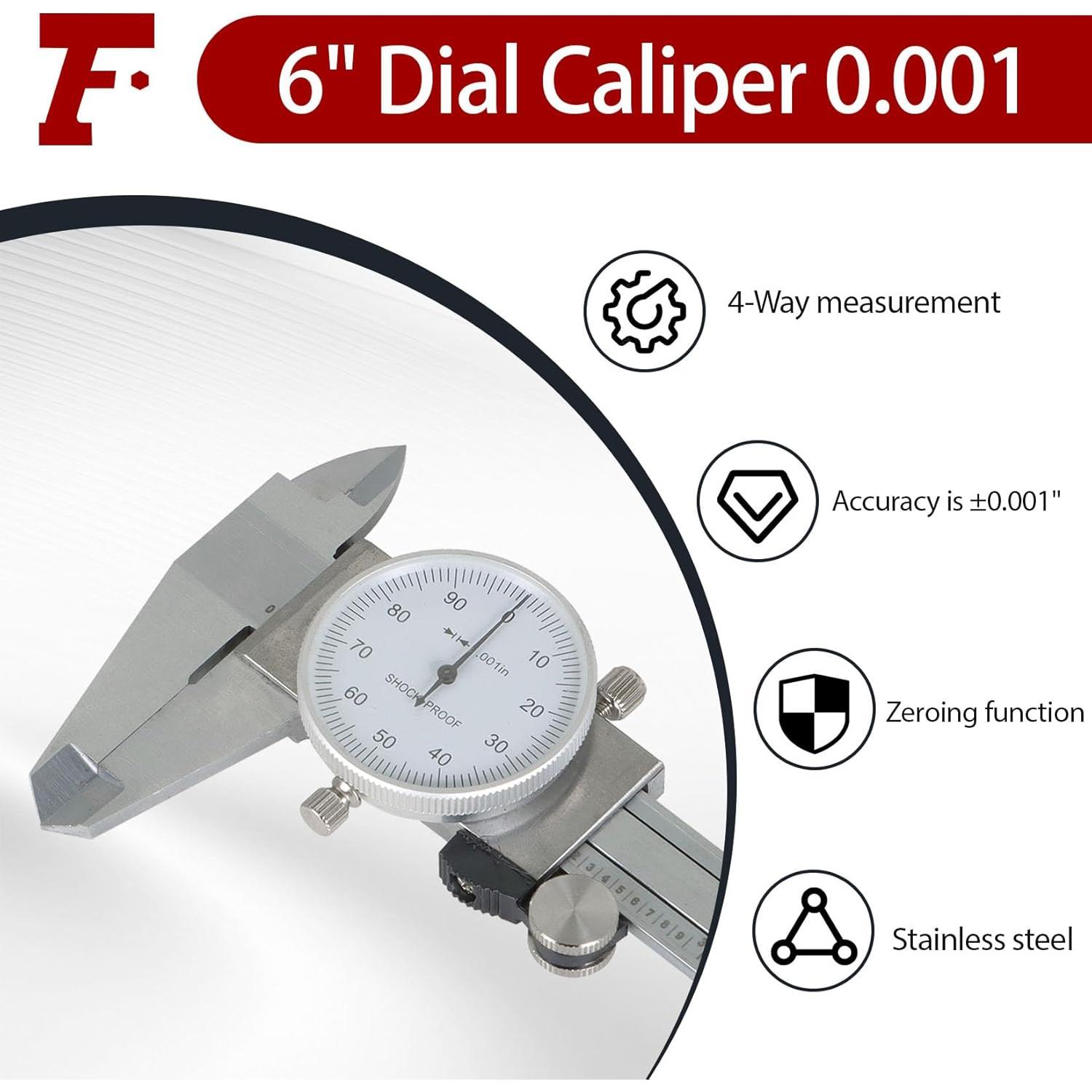 Calibrador de Dial findmall 15.24 cm Acero Inoxidable Precisión 0.001