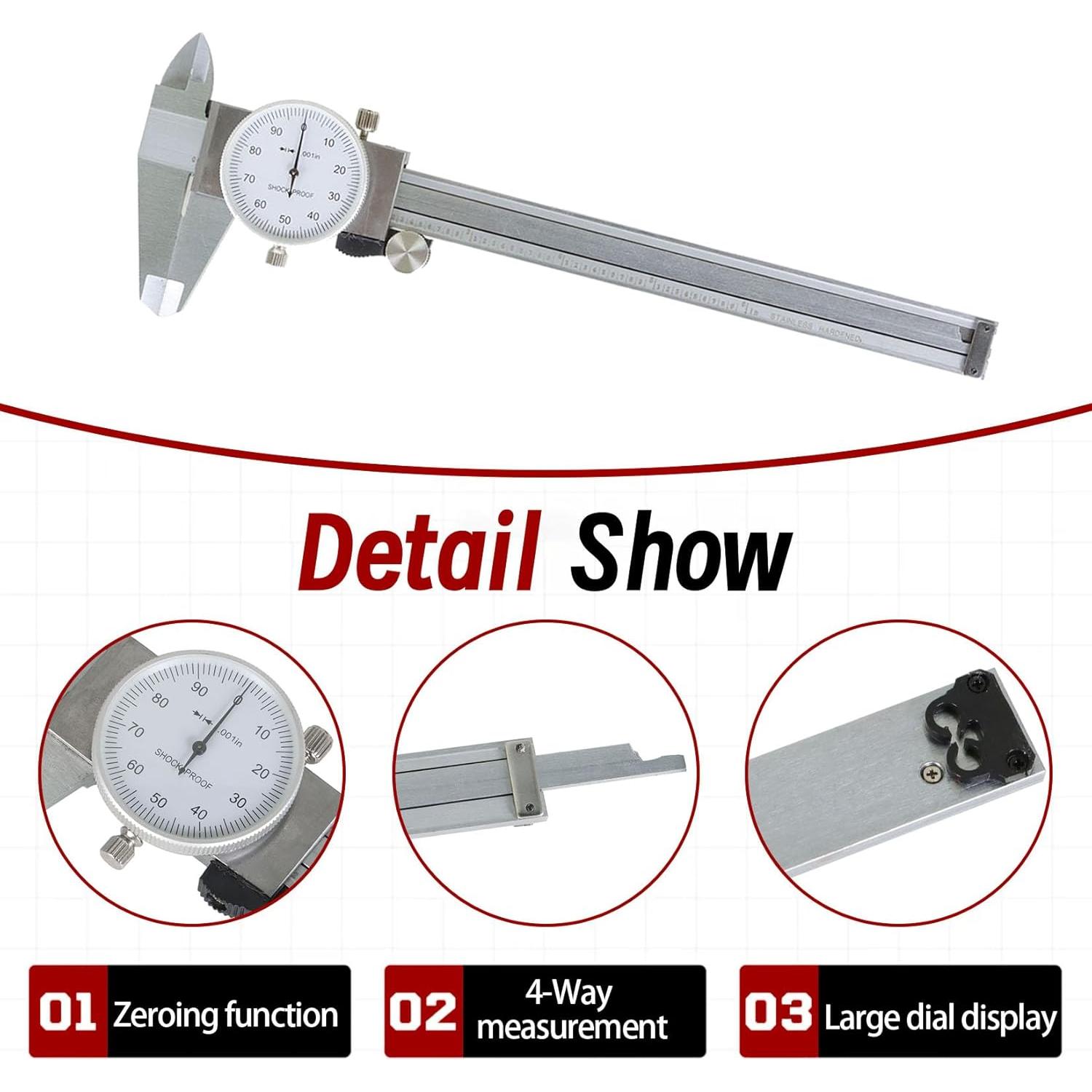 Calibrador de Dial findmall 15.24 cm Acero Inoxidable Precisión 0.001