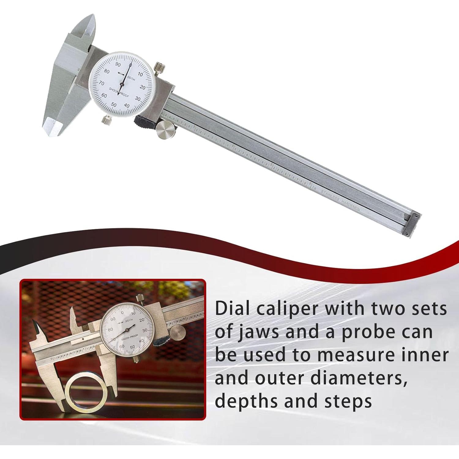 Calibrador de Dial findmall 15.24 cm Acero Inoxidable Precisión 0.001