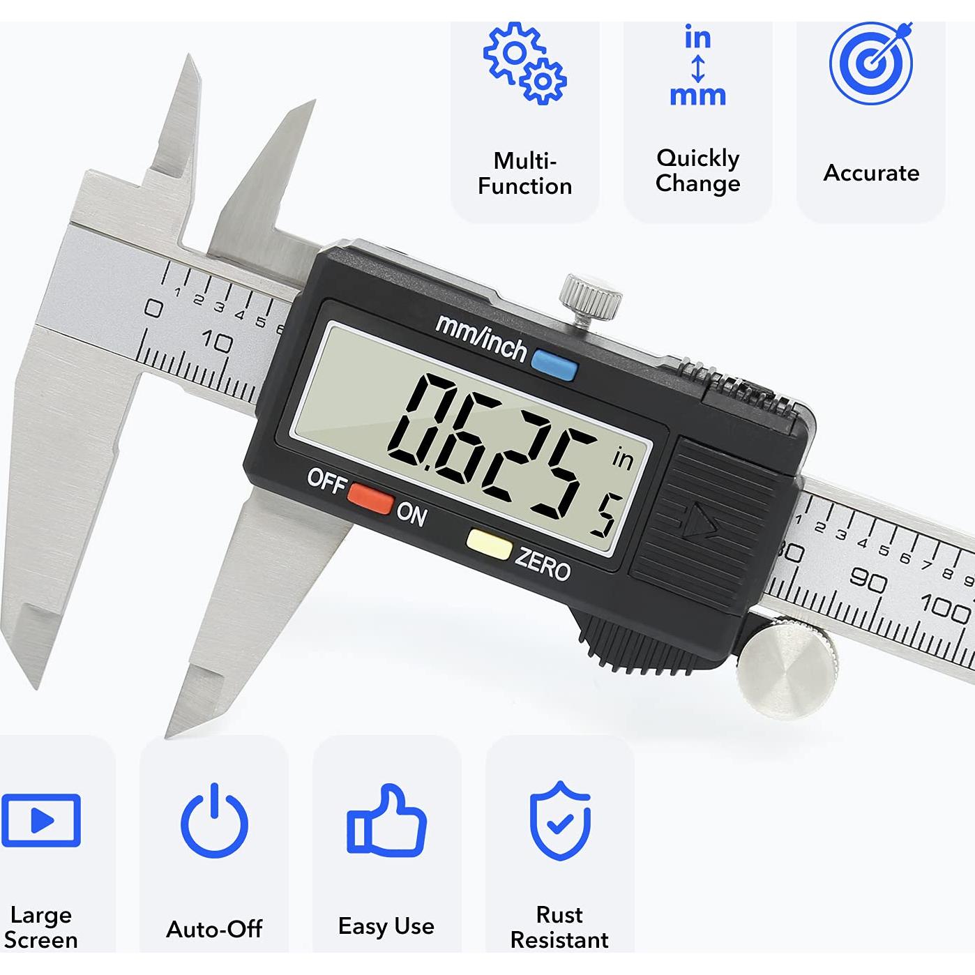 Calibrador Digital Vizbrite 150mm Acero Inoxidable Pantalla LCD