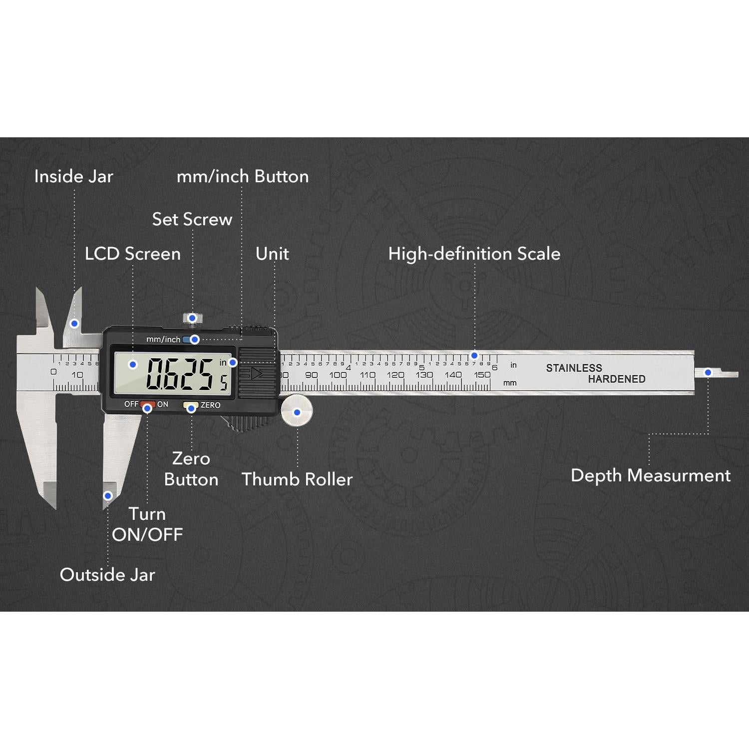 Calibrador Digital Vizbrite 150mm Acero Inoxidable Pantalla LCD