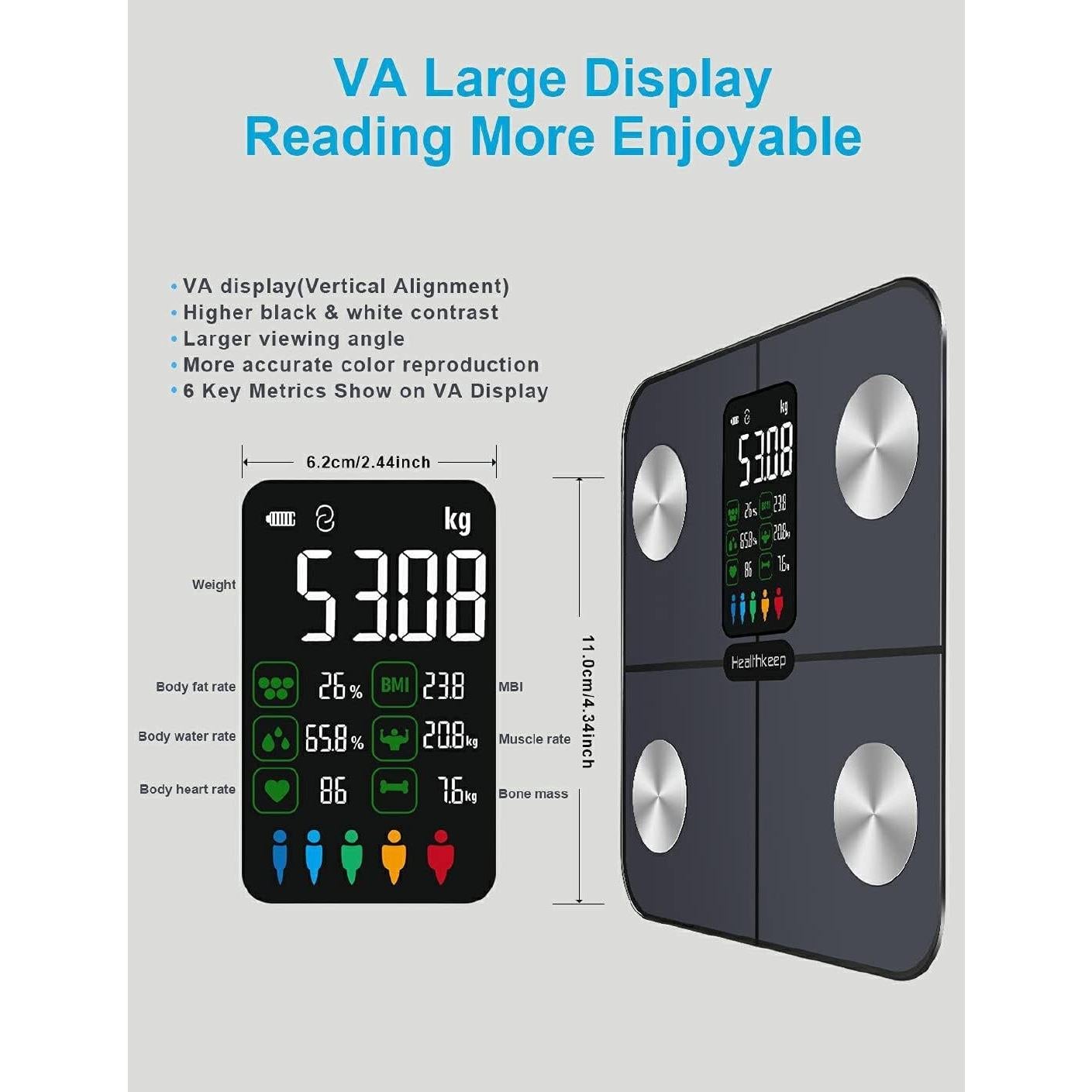 Escala de grasa corporal digital Healthkeep FG2016LB 15 métricas