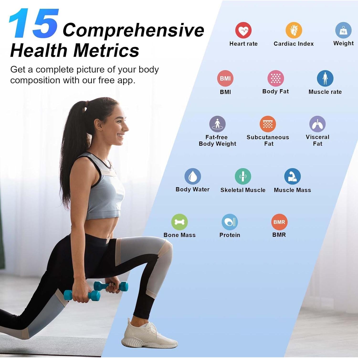 Escala de grasa corporal digital Healthkeep FG2016LB 15 métricas