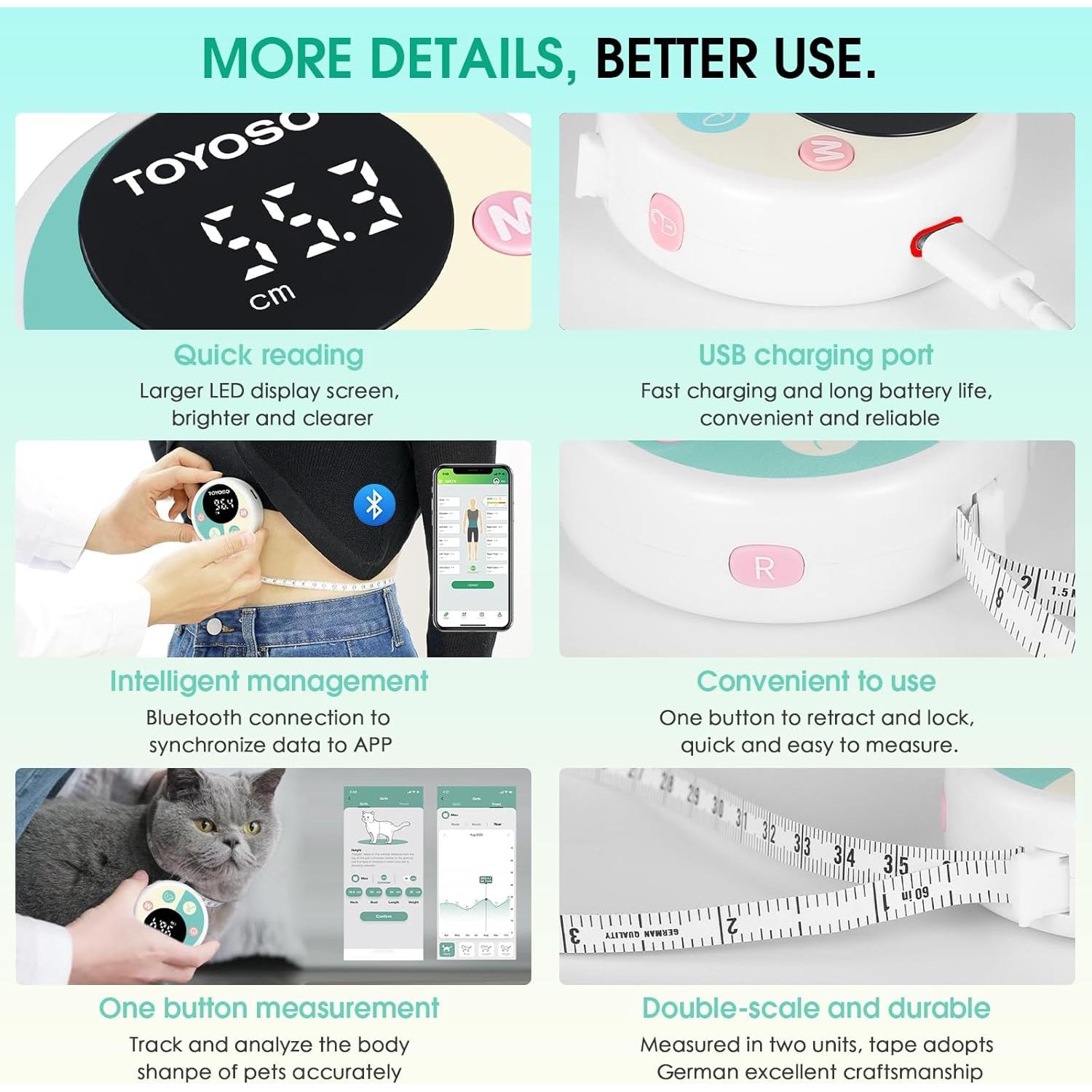 Cinta de Medir Corporal Inteligente TOYOSO con Bluetooth y APP