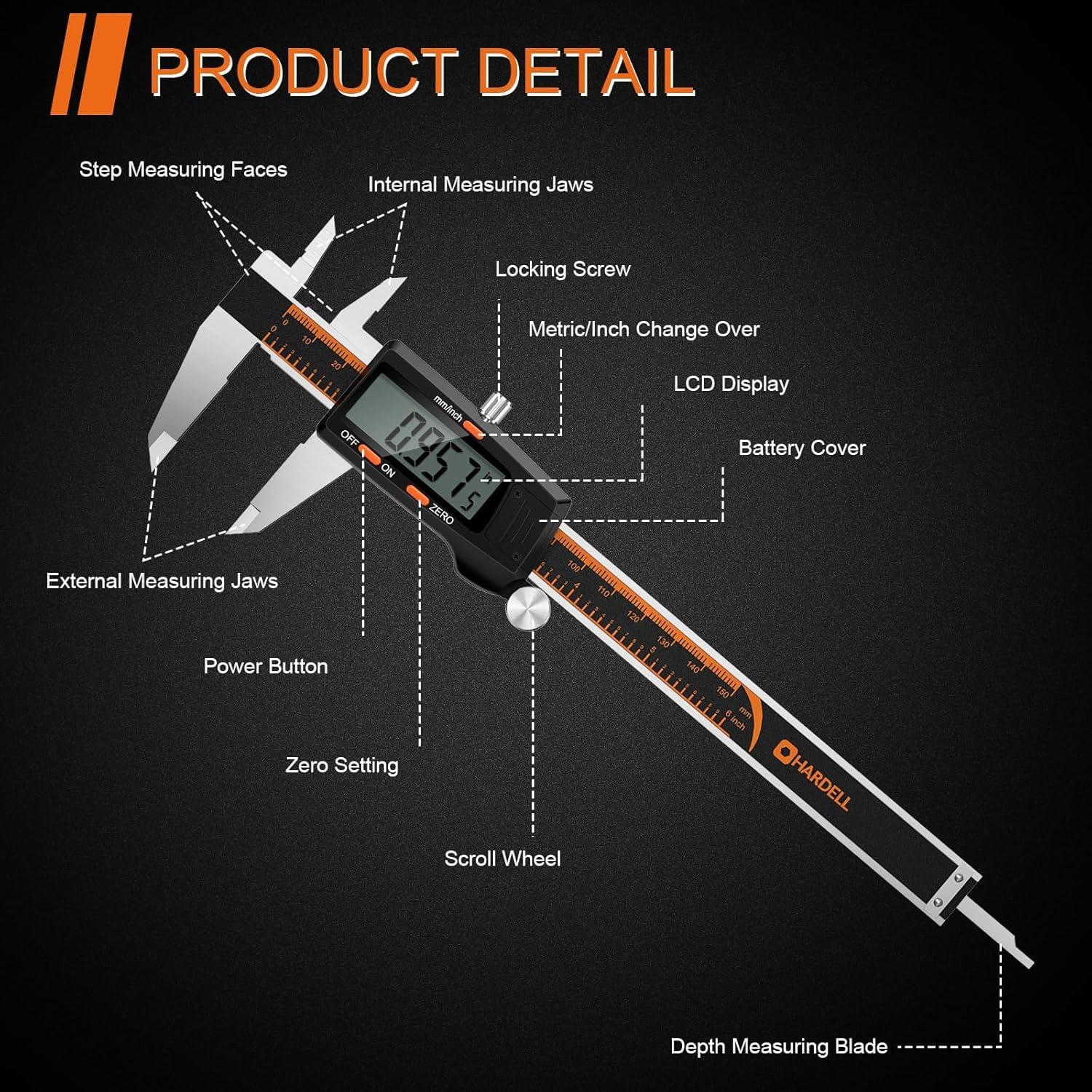 Calibre Digital HARDELL 15 cm con Pantalla LCD Grande