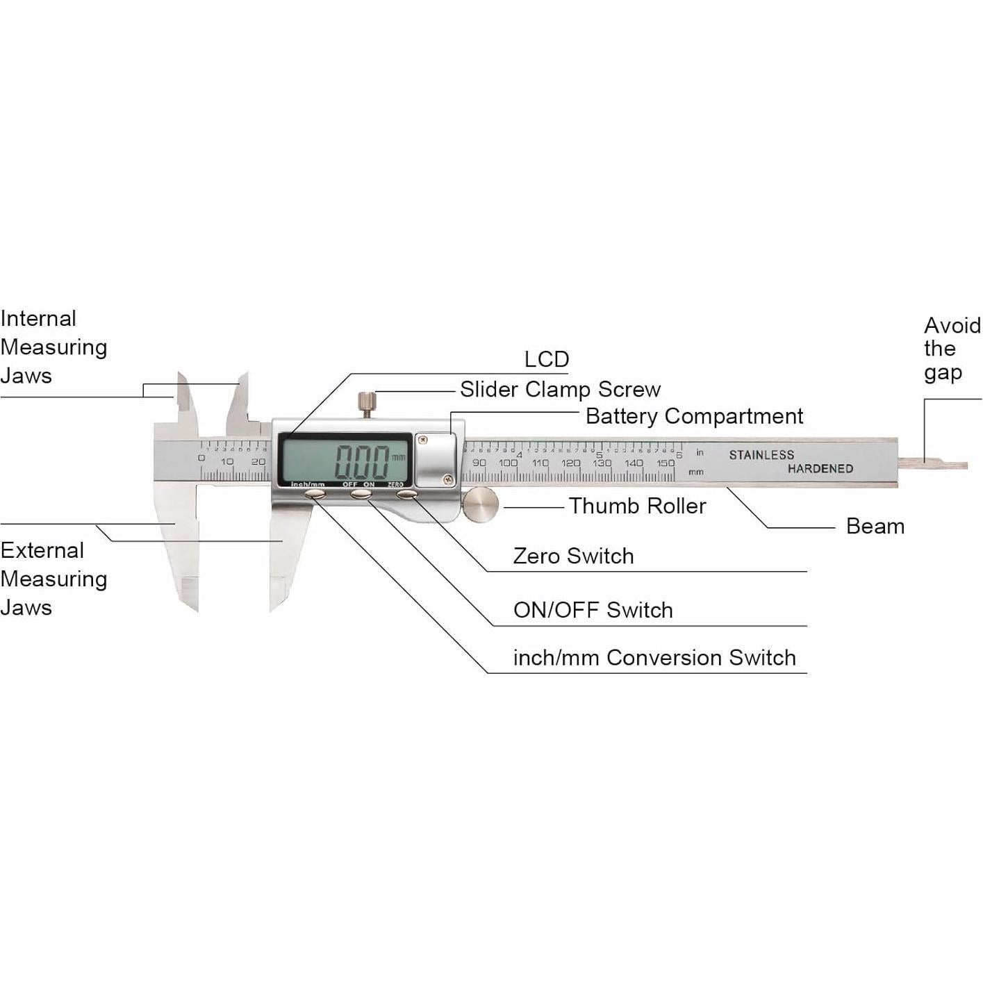 Calibrador Digital de Acero Inoxidable Sanming HKZ150 0-152.4 mm