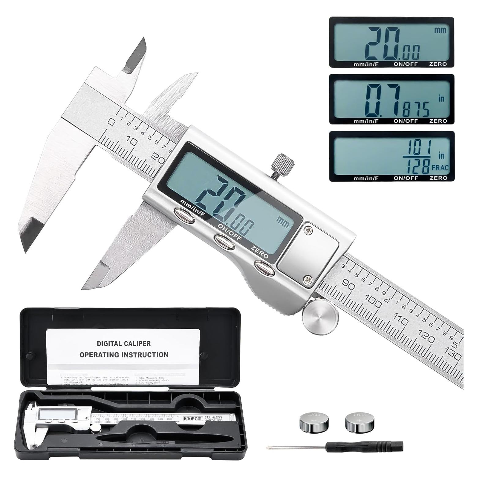 Calibrador Digital KOOPOOL 150mm con Pantalla LCD y Acero Inoxidable