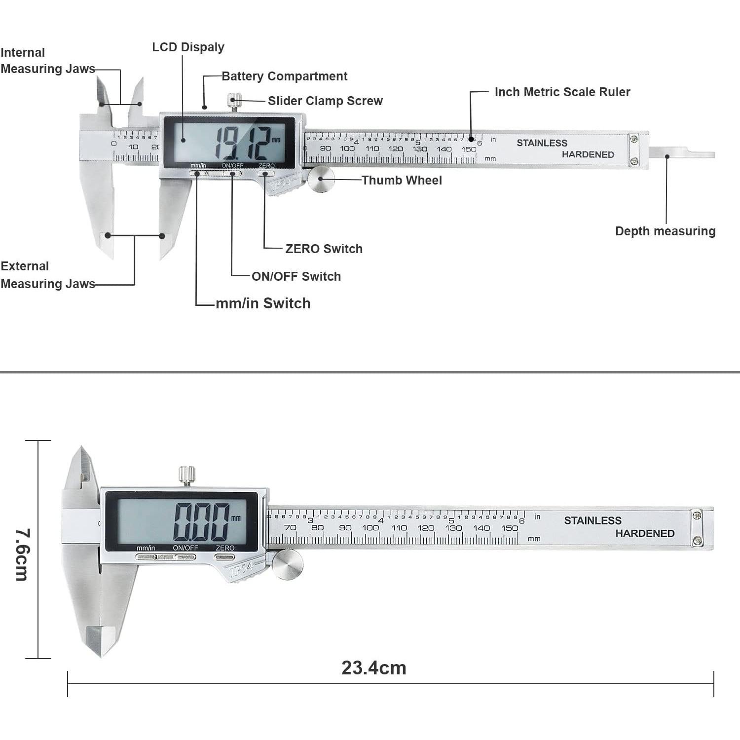 Calibrador Vernier Digital LOUISWARE 150mm Acero Inoxidable