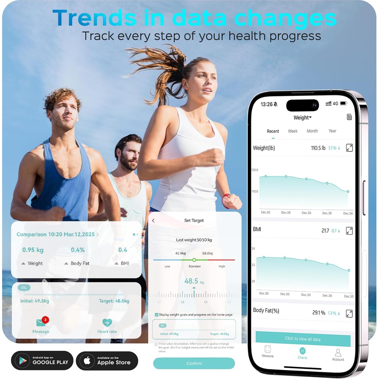 Báscula Digital Lepulse de Grasa Corporal y Peso IMC Bluetooth