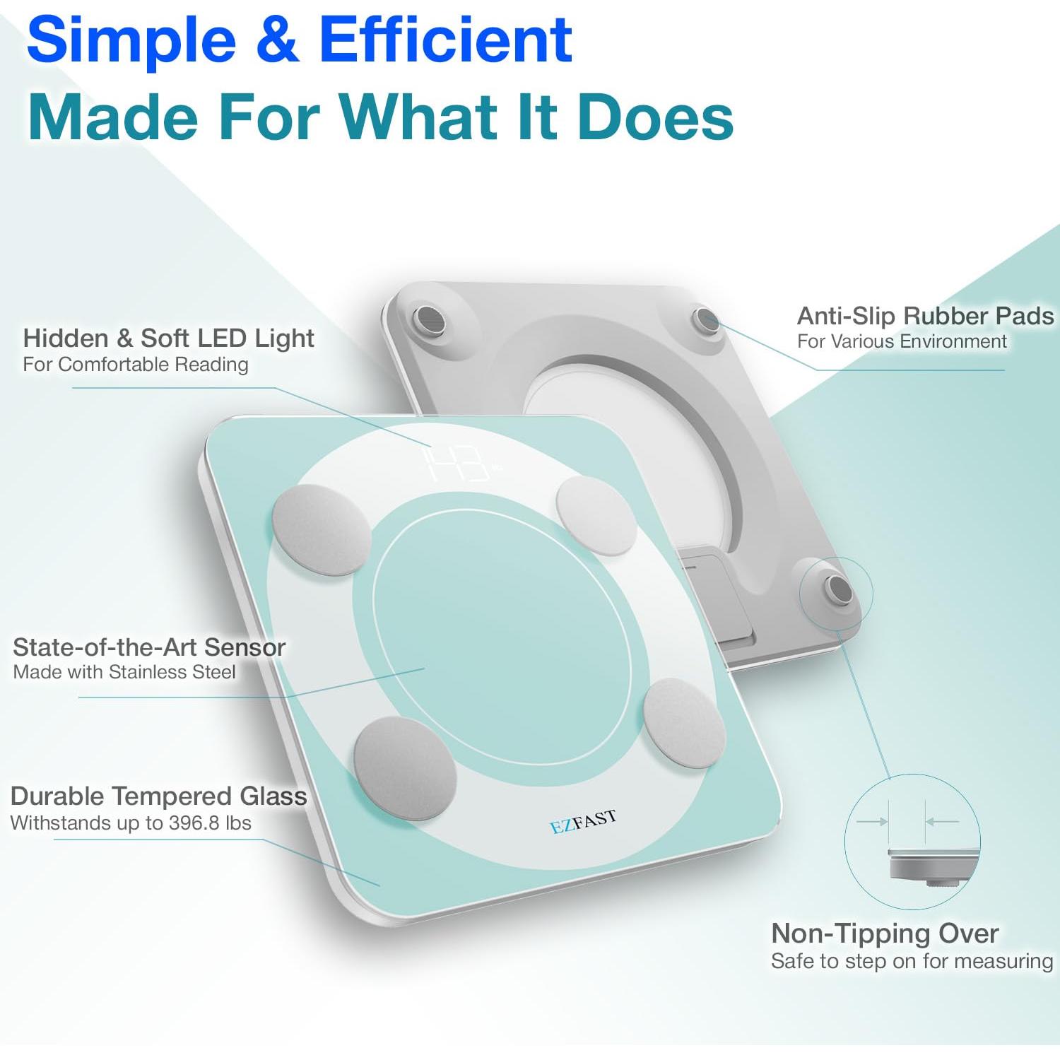 Monitor de Escala de Grasa Corporal Bluetooth EZFAST - Métricas Completas