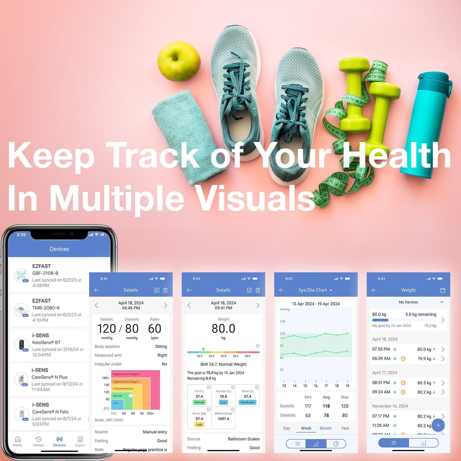 Monitor de Escala de Grasa Corporal Bluetooth EZFAST - Métricas Completas