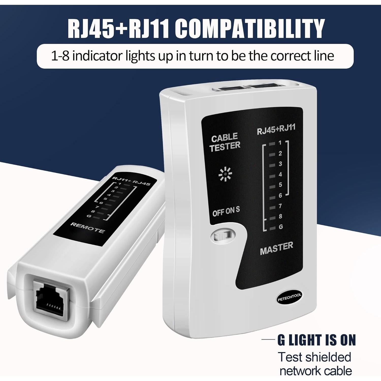 Probador de Cable Ethernet RJ45 RJ11 PETECHTOOL Cat5 Cat6 Cat7
