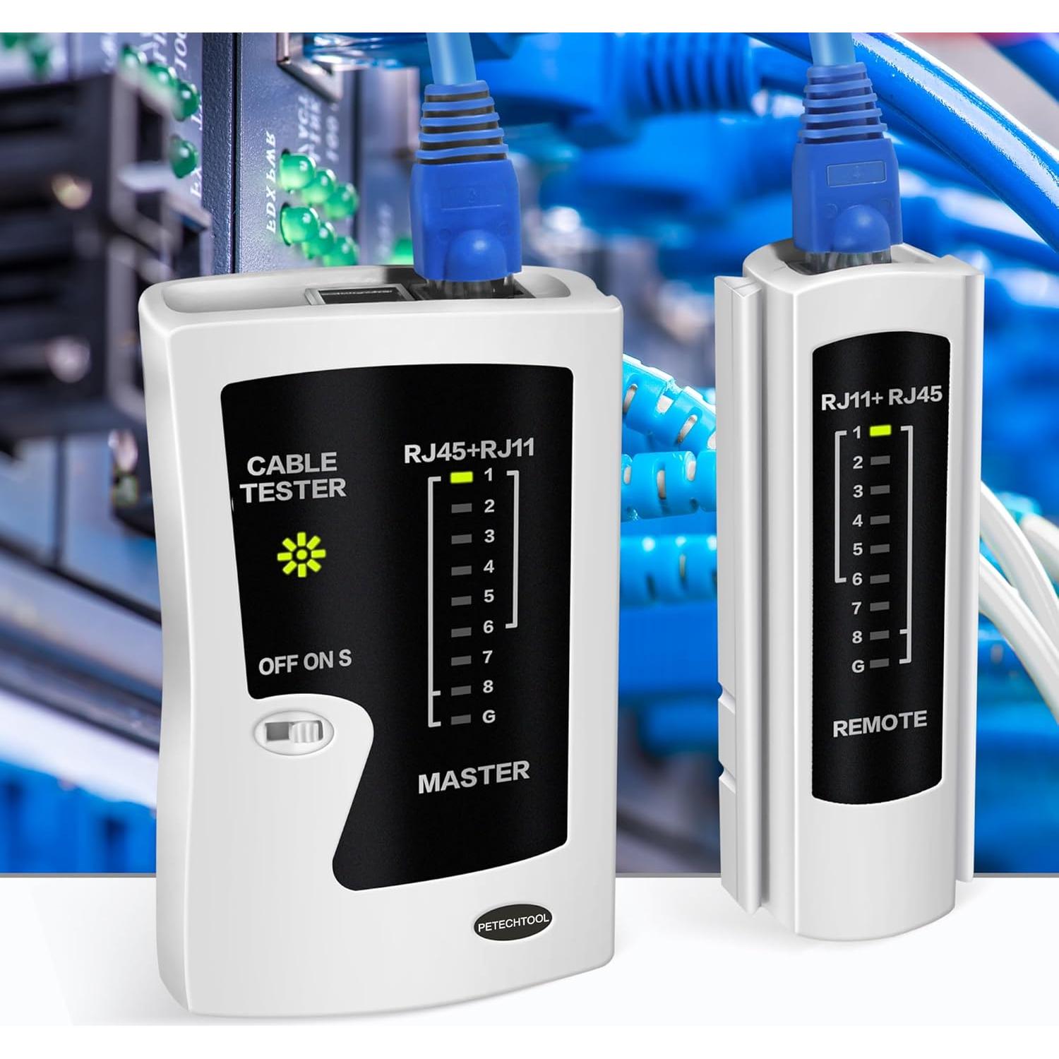 Probador de Cable Ethernet RJ45 RJ11 PETECHTOOL Cat5 Cat6 Cat7