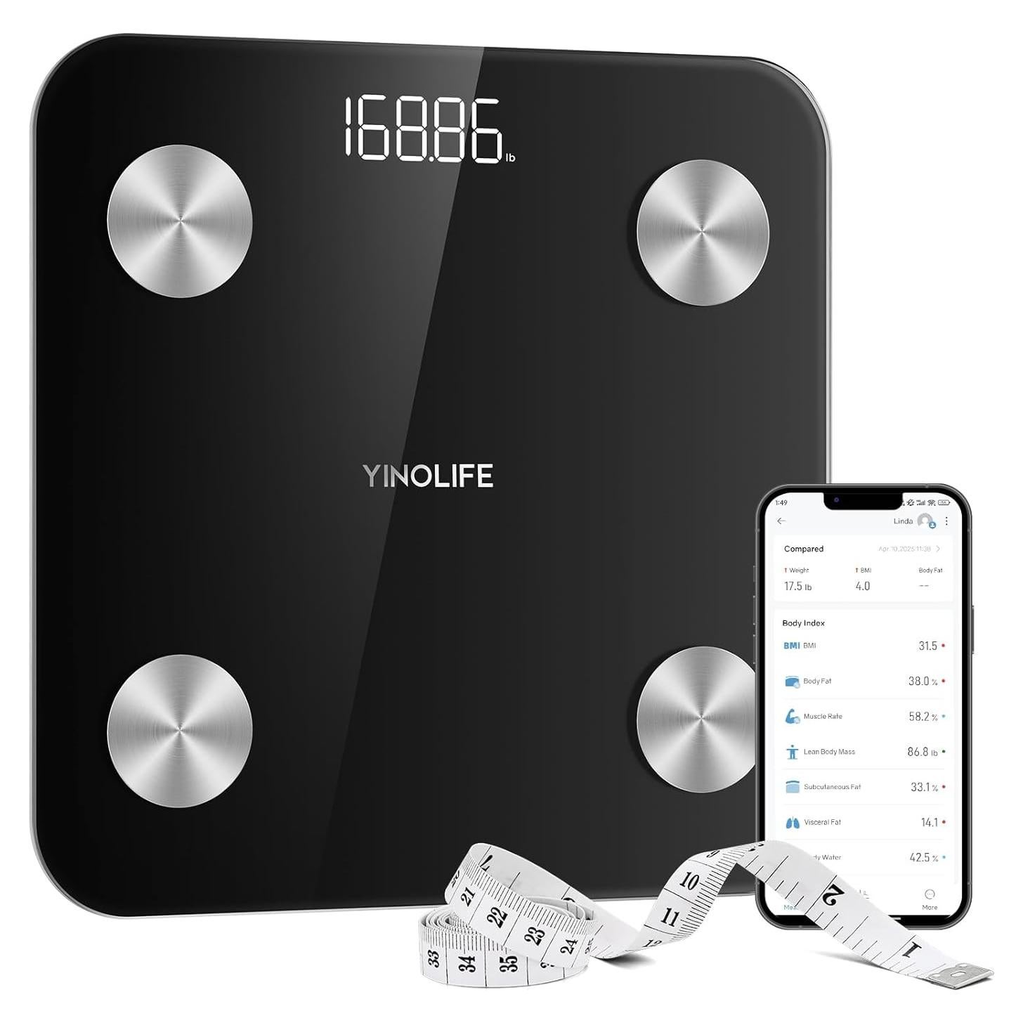 Báscula Digital Inteligente YINOLIFE 181.4kg IMC Grasa Muscular