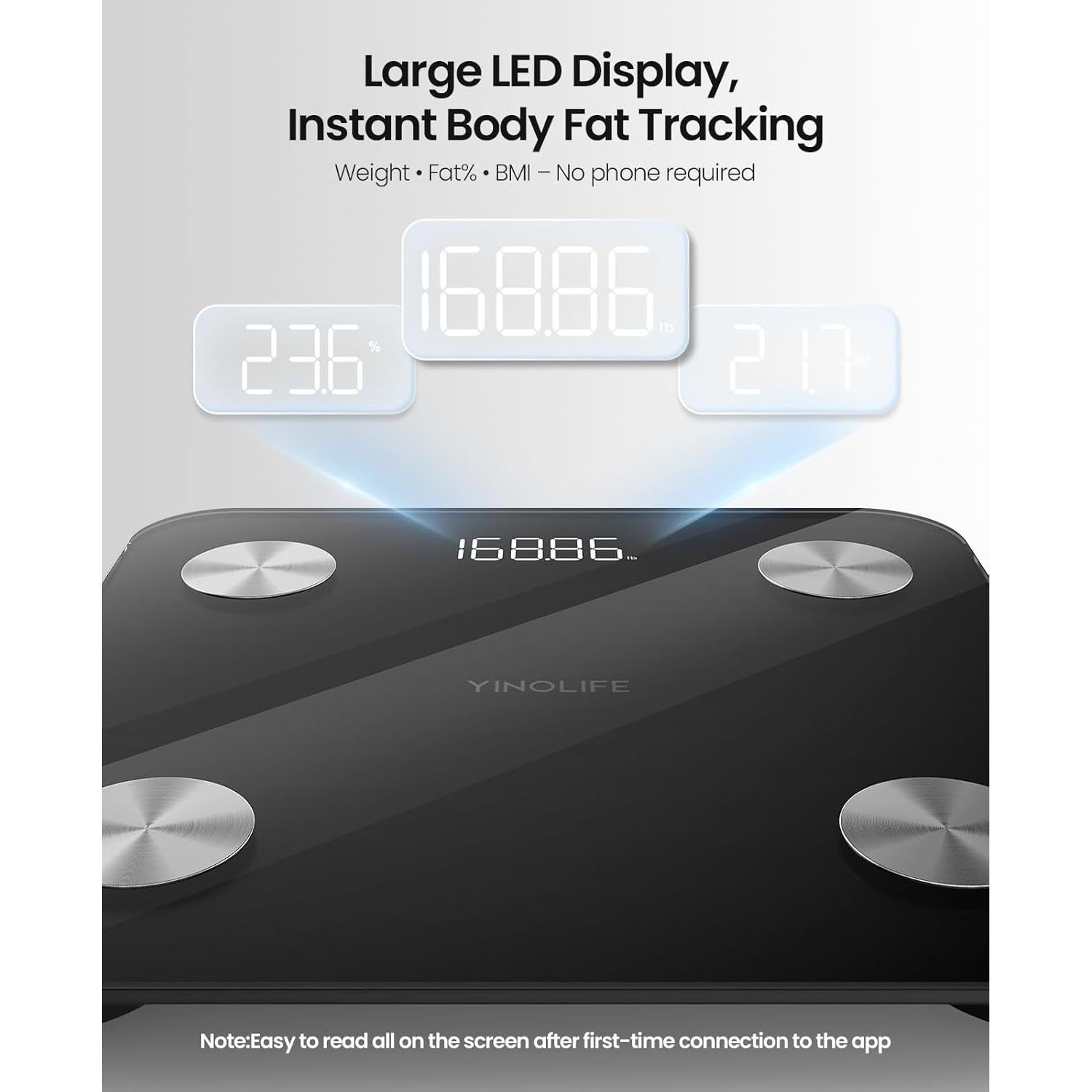 Báscula Digital Inteligente YINOLIFE 181.4kg IMC Grasa Muscular