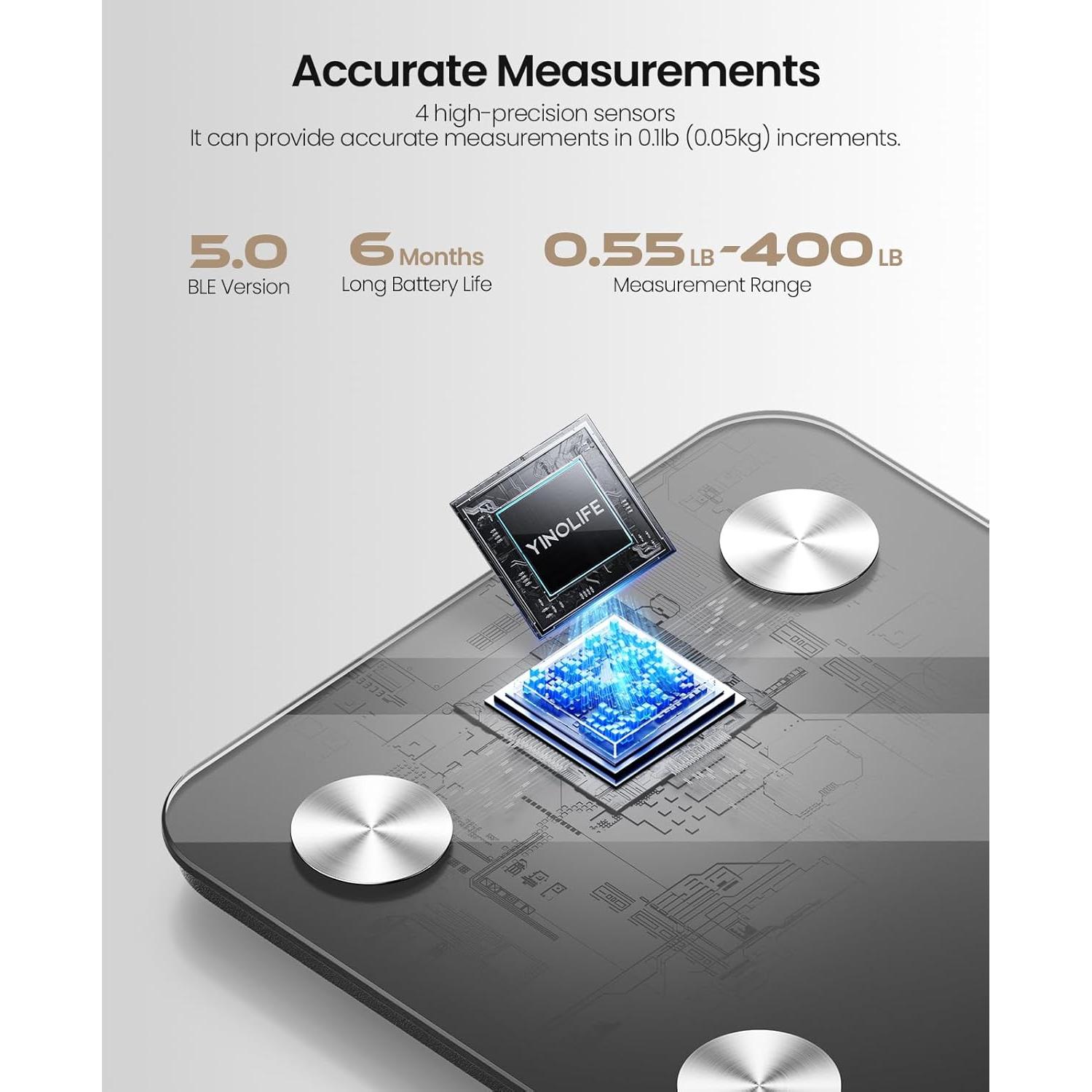 Báscula Digital Inteligente YINOLIFE 181.4kg IMC Grasa Muscular