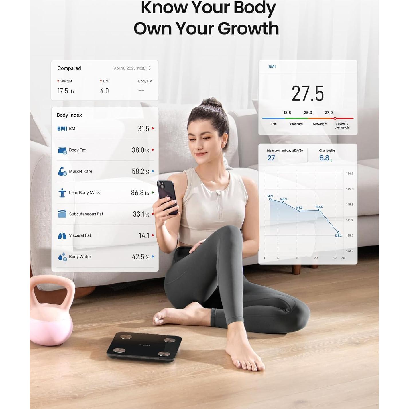 Báscula Digital Inteligente YINOLIFE 181.4kg IMC Grasa Muscular