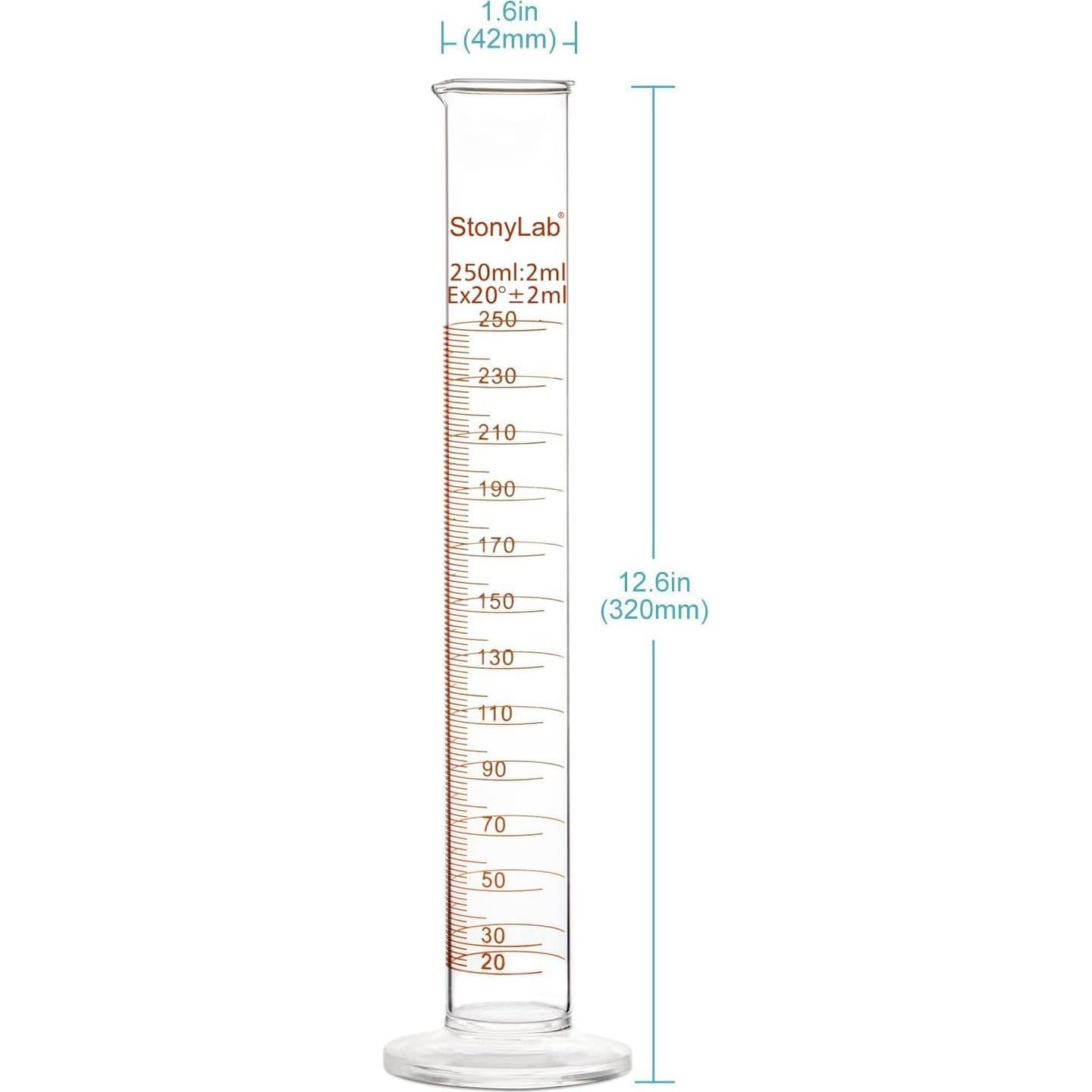 Cilindro Graduado StonyLab 250 ml Vidrio Borosilicato Pared Gruesa