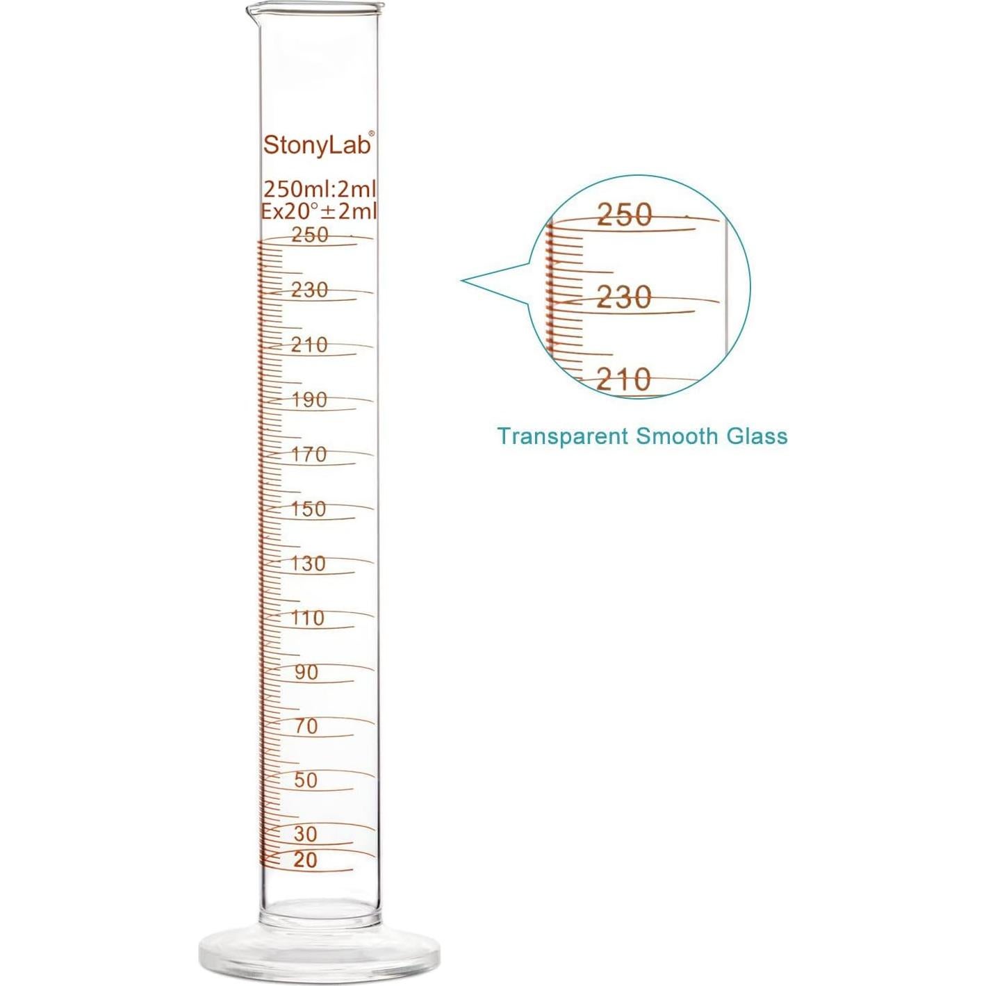 Cilindro Graduado StonyLab 250 ml Vidrio Borosilicato Pared Gruesa