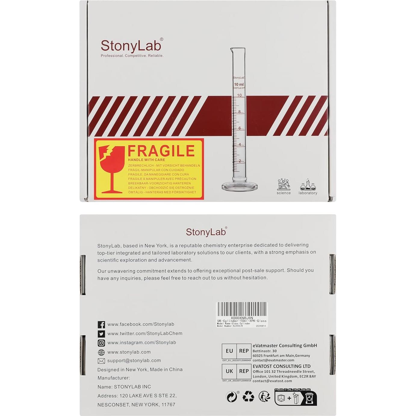 Cilindro Graduado de Vidrio Borosilicato StonyLab 10ml - 4 Pack