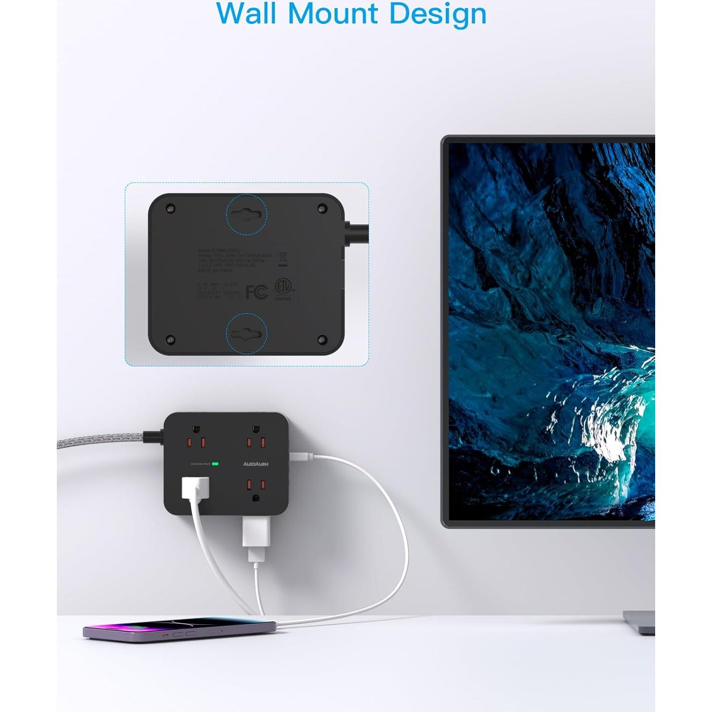 Regleta de Sobretensión HANYCONY 8 Salidas 4 USB 5 Pies