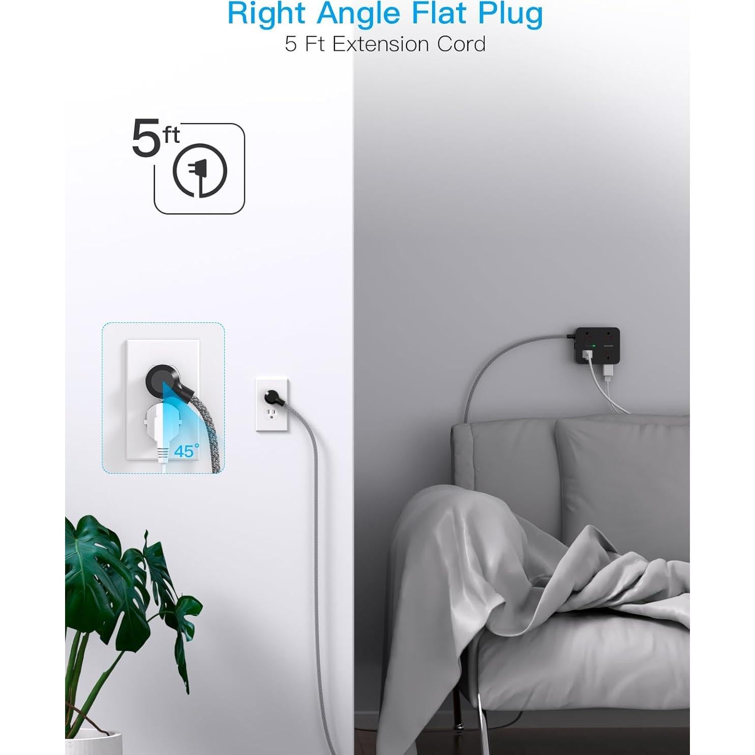 Regleta de Sobretensión HANYCONY 8 Salidas 4 USB 5 Pies