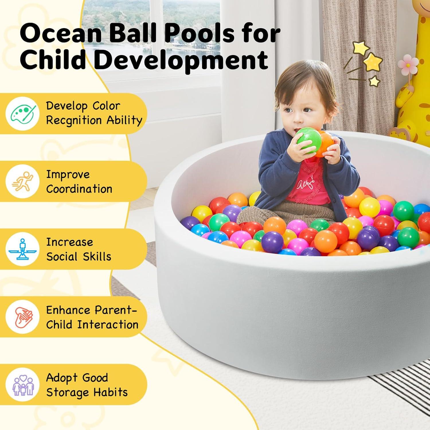 Piscina de Pelotas Gris Miereirl 90cm x 30cm para Niños 1-5 Años