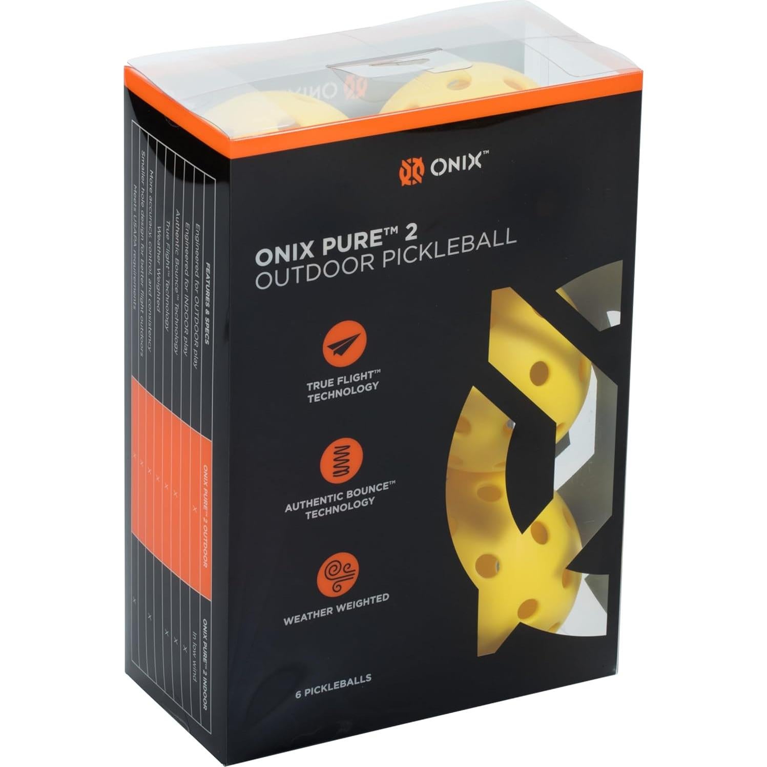 Pelotas de Pickleball Onix Pure 2 - Paquete de 6 Amarillo Exterior