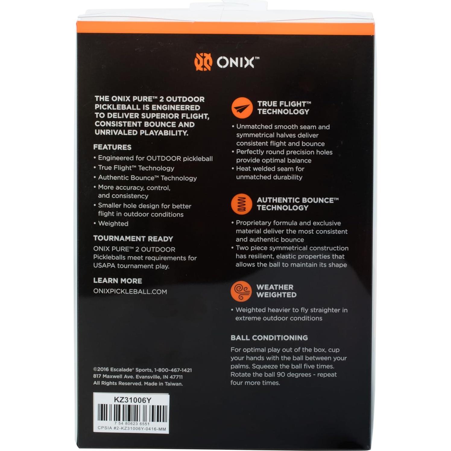 Pelotas de Pickleball Onix Pure 2 - Paquete de 6 Amarillo Exterior