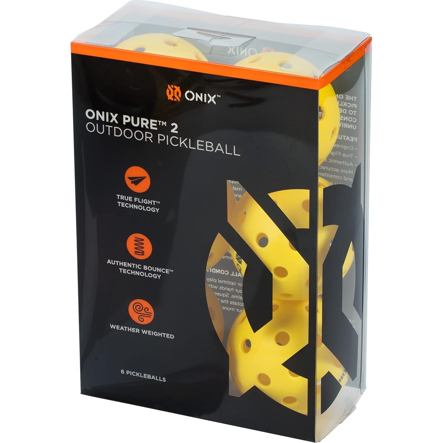Pelotas de Pickleball Onix Pure 2 - Paquete de 6 Amarillo Exterior