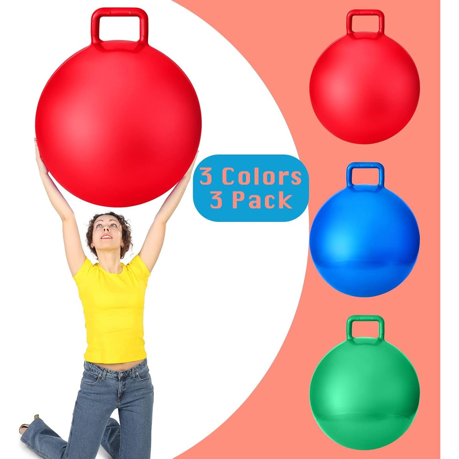 Pelotas Rebotadoras Lewtemi 3 Pcs 74 cm con Mango y Bomba