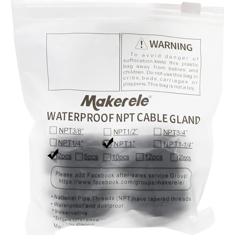 Conector de Cable NPT 1" MakerEle - 2 Piezas Nylon Impermeable
