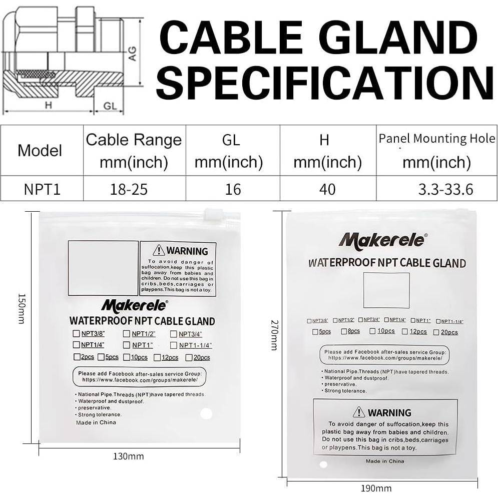 Conector de Cable NPT 1" MakerEle - 2 Piezas Nylon Impermeable