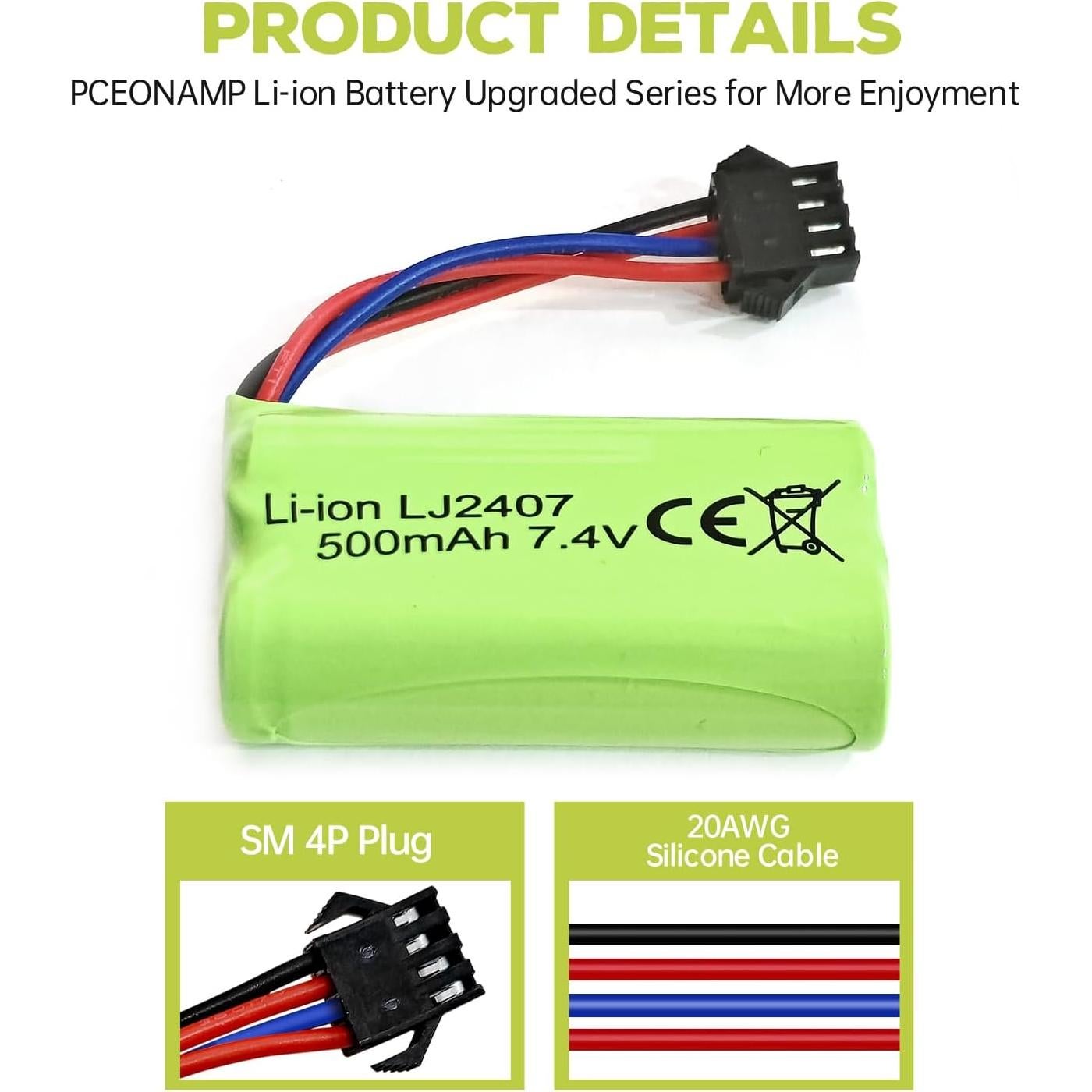 Batería de Litio 7.4V 500mAh Sea Jump para RC EC16 DE85