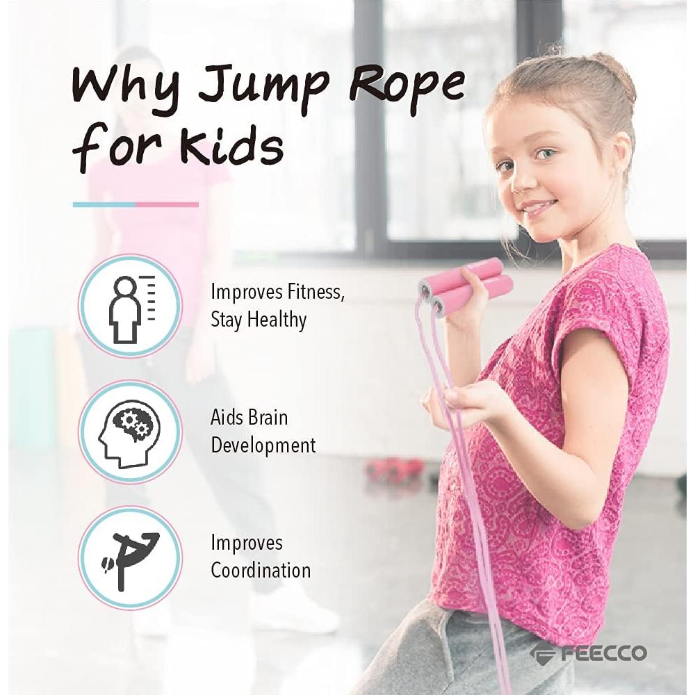 Cuerda de Saltar FEECCO para Niños 3-12 Años Ajustable Rosa/Azul