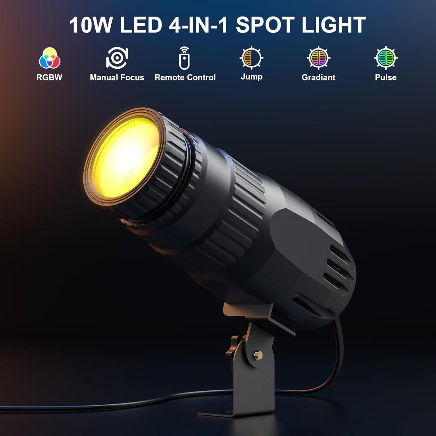 Foco LED RGBW 10W Queenfavor Mini Pinspot Inalámbrico Negro