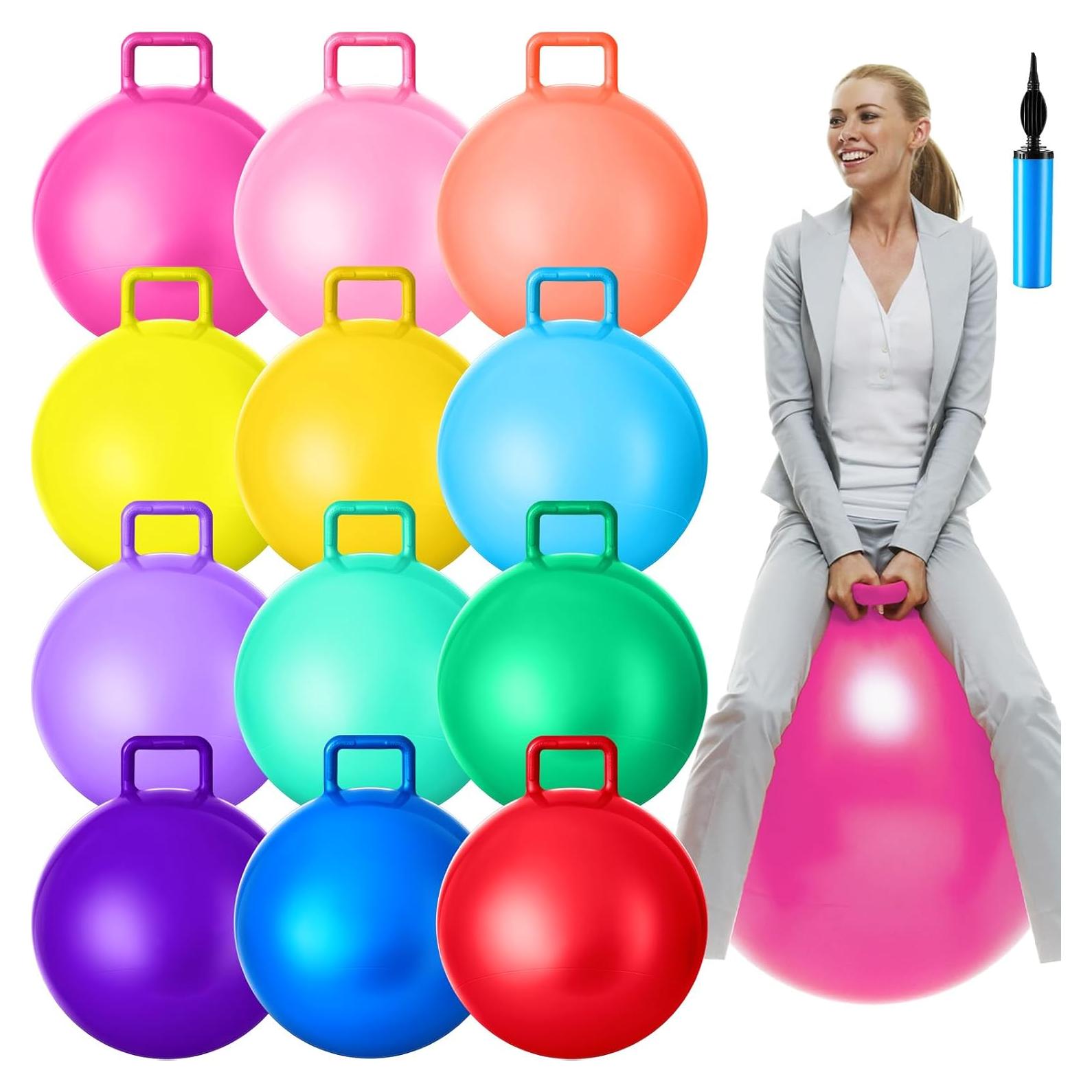 Pelotas Saltarinas 12 Pcs Meooeck 74 cm con Mango y Bomba