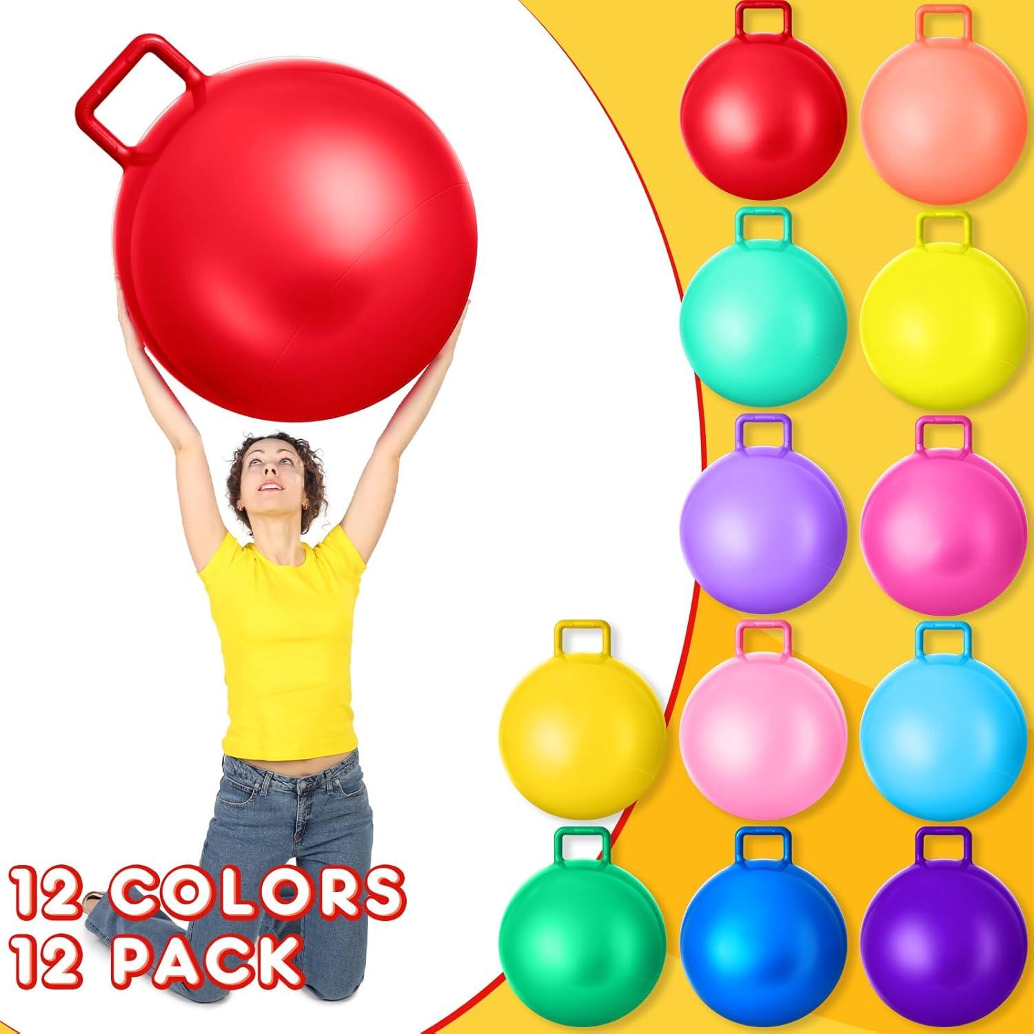Pelotas Saltarinas 12 Pcs Meooeck 74 cm con Mango y Bomba