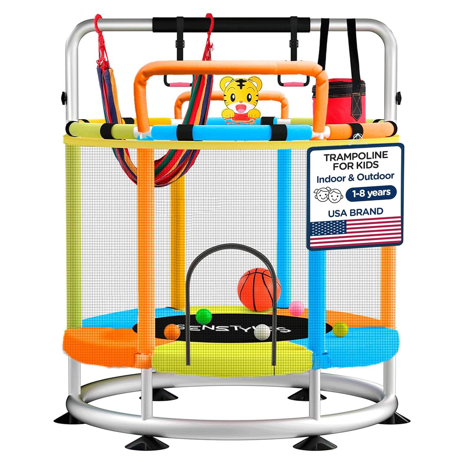 Trampolín Redondo SenStyles 140cm con 2 Barandillas y Aro