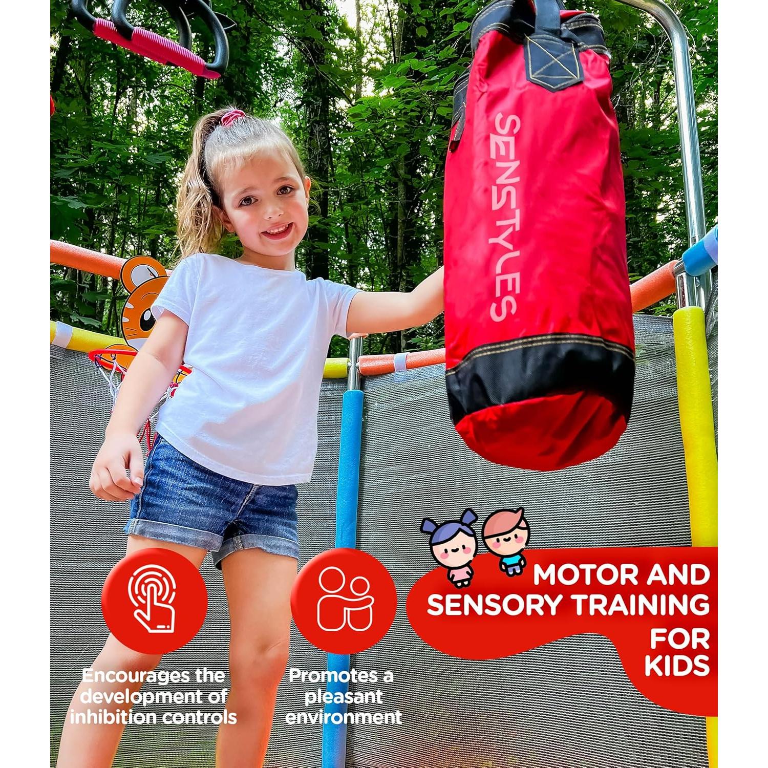 Trampolín Redondo SenStyles 140cm con 2 Barandillas y Aro