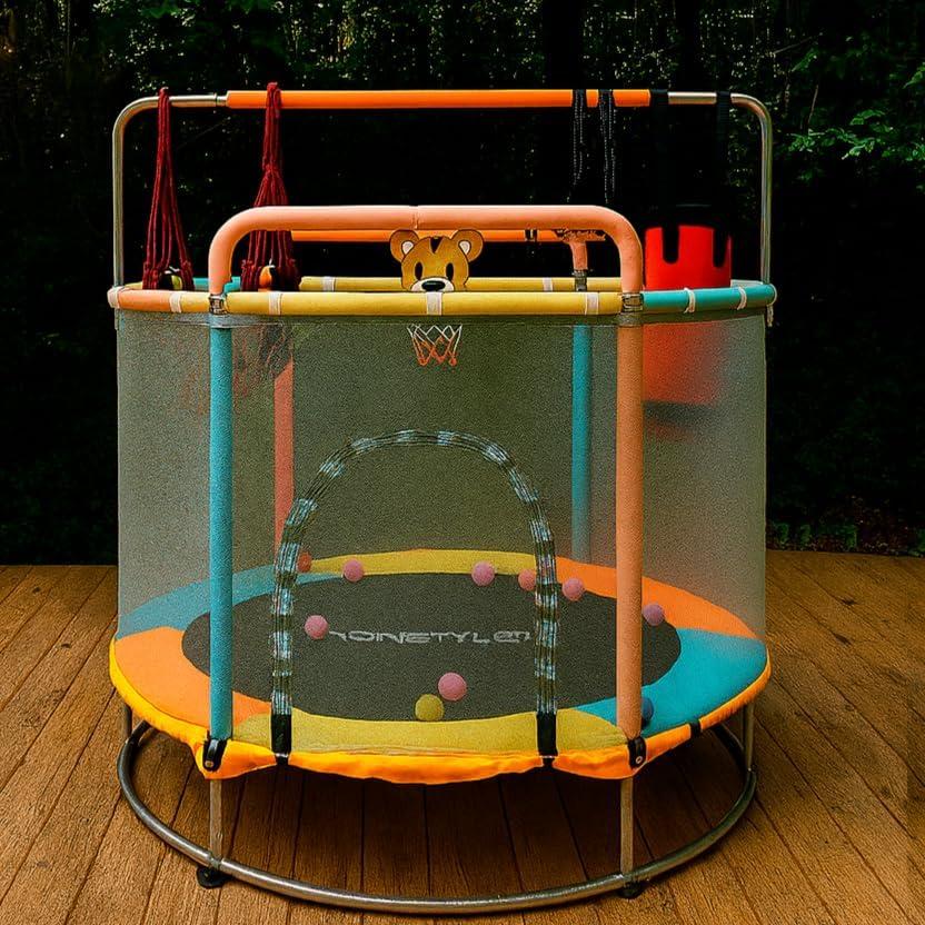 Trampolín Redondo SenStyles 140cm con 2 Barandillas y Aro