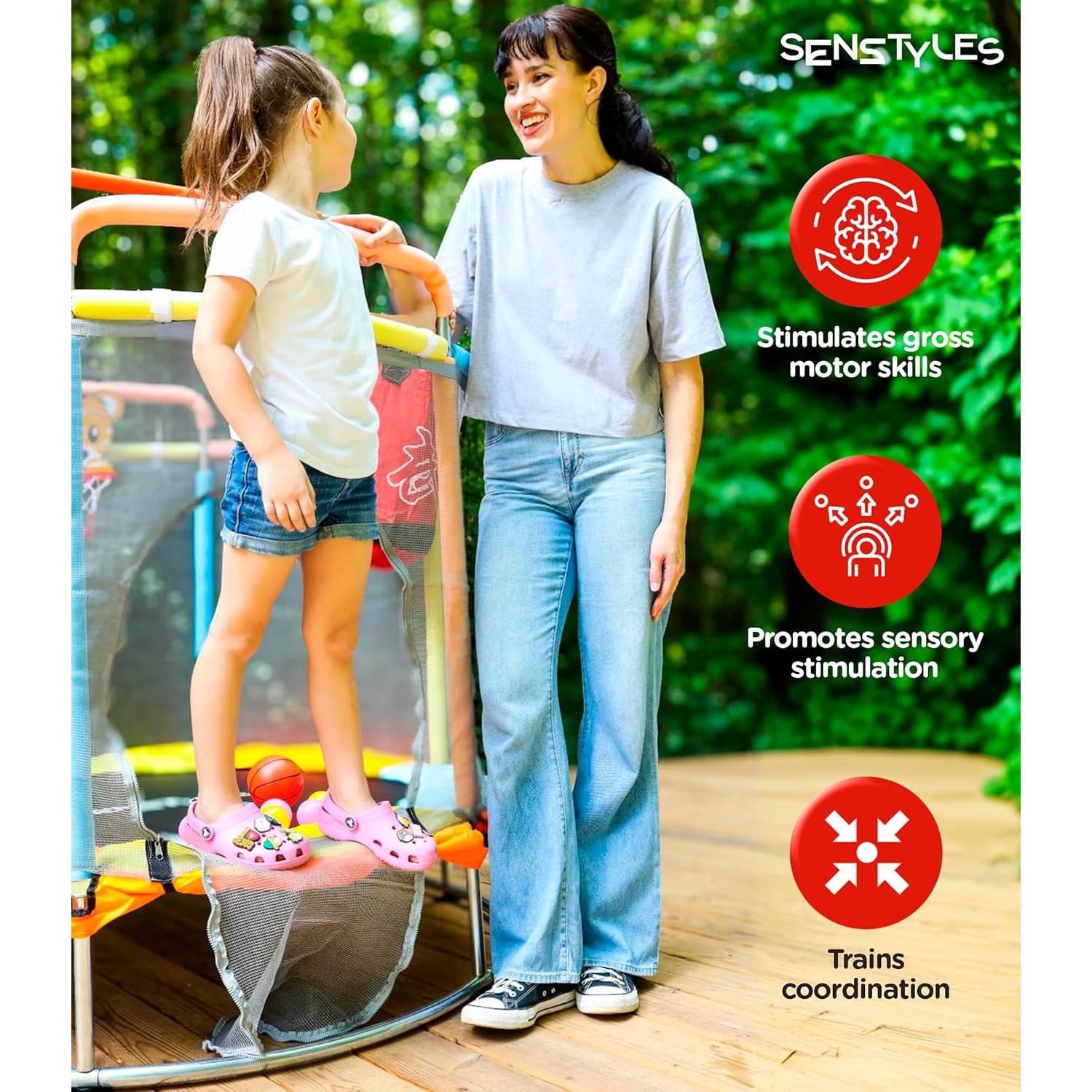 Trampolín Redondo SenStyles 140cm con 2 Barandillas y Aro