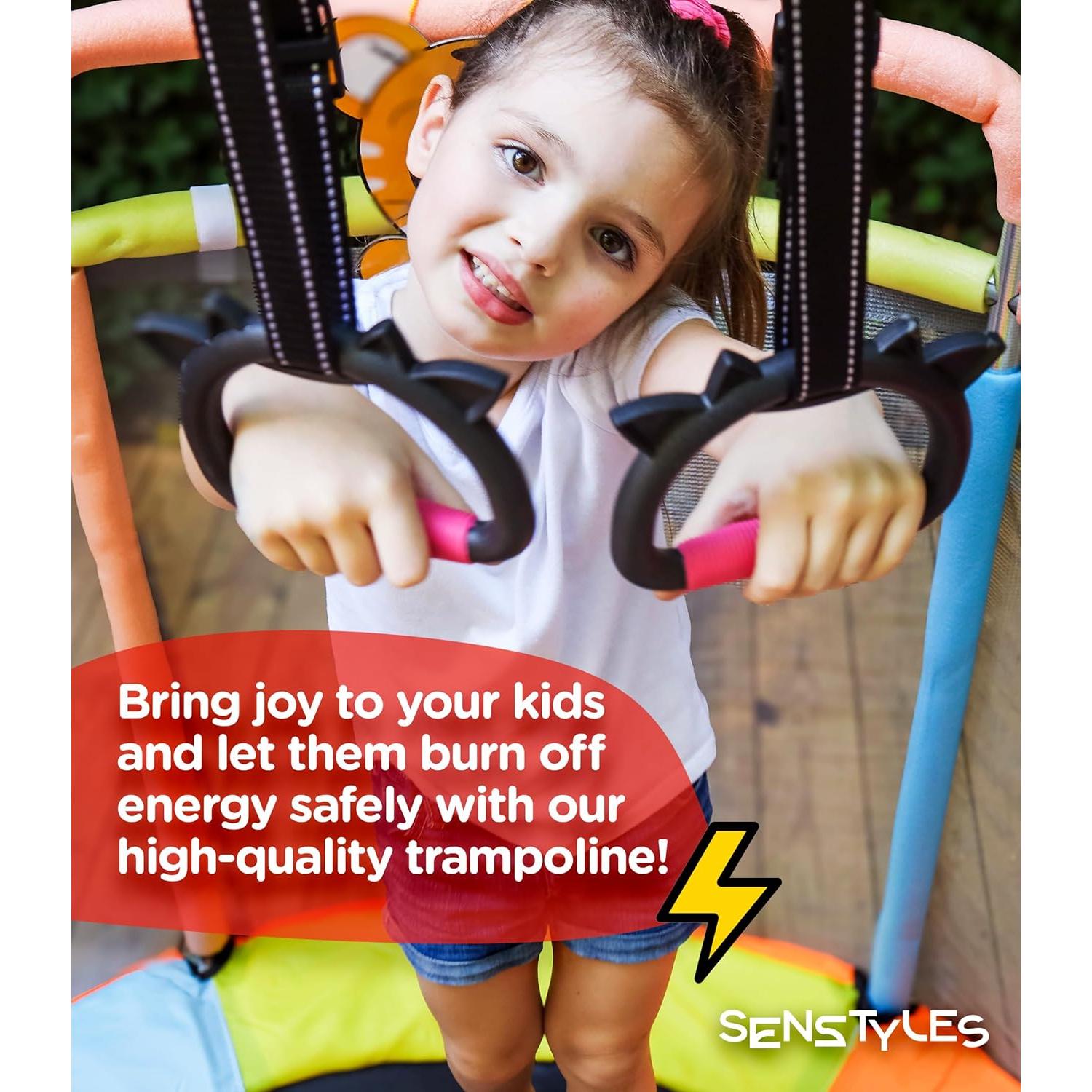 Trampolín Redondo SenStyles 140cm con 2 Barandillas y Aro