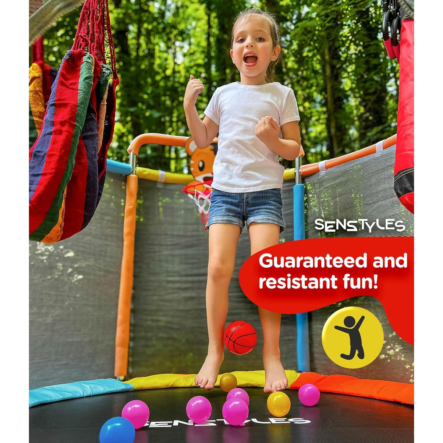 Trampolín Redondo SenStyles 140cm con 2 Barandillas y Aro