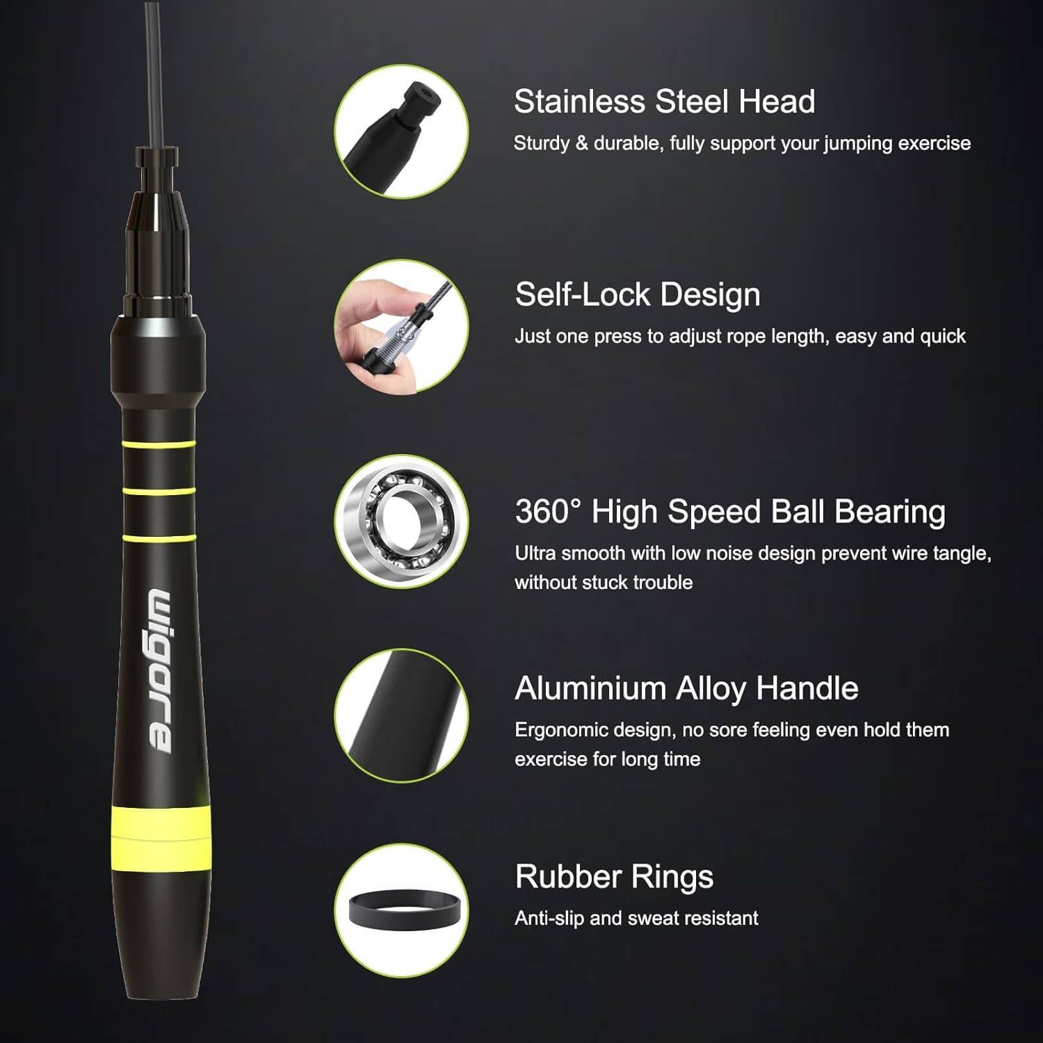 Cuerda de Salto Wigore Ajustable 50 cm con Agarre de Silicona