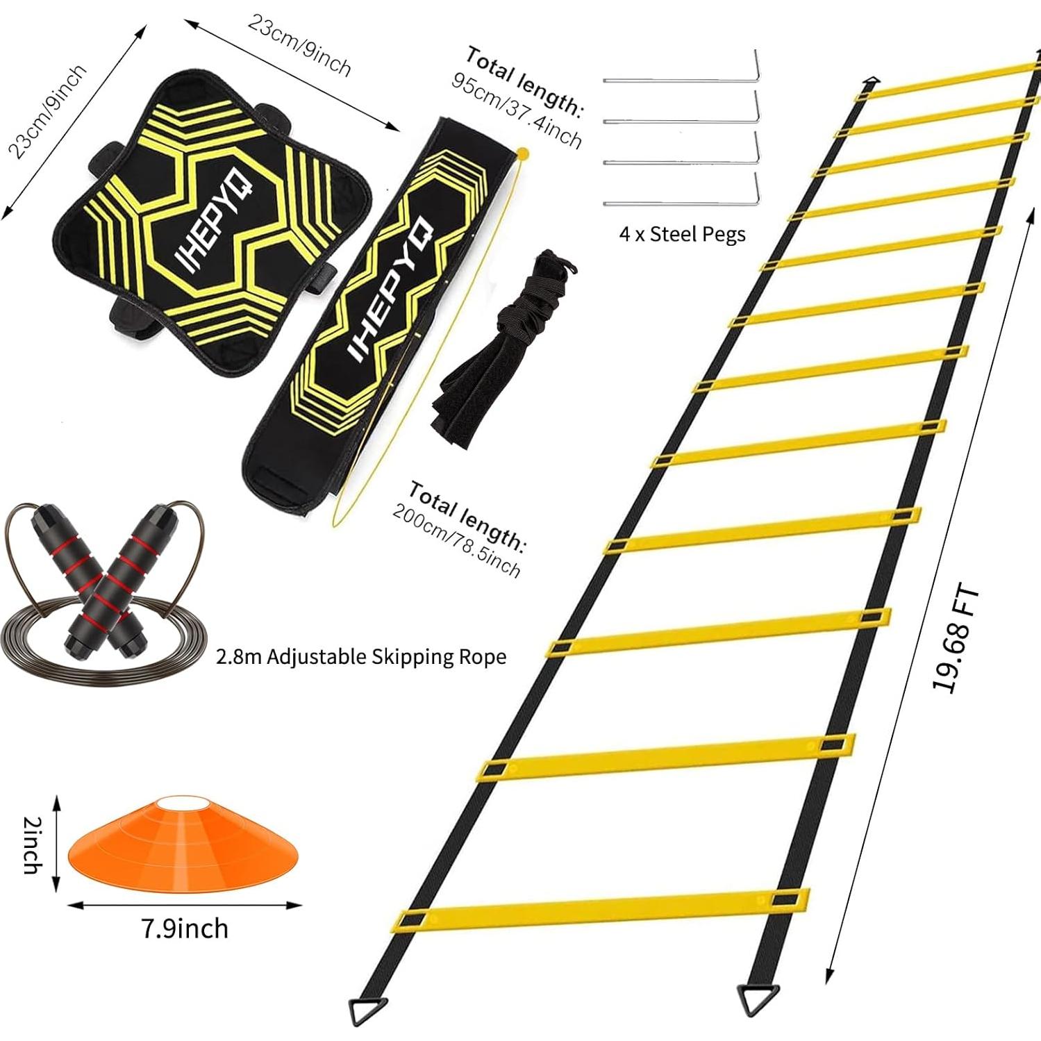 Equipo de Entrenamiento de Agilidad IHEPYQ - Escalera 6.1m, 12 Conos, 4 Estacas