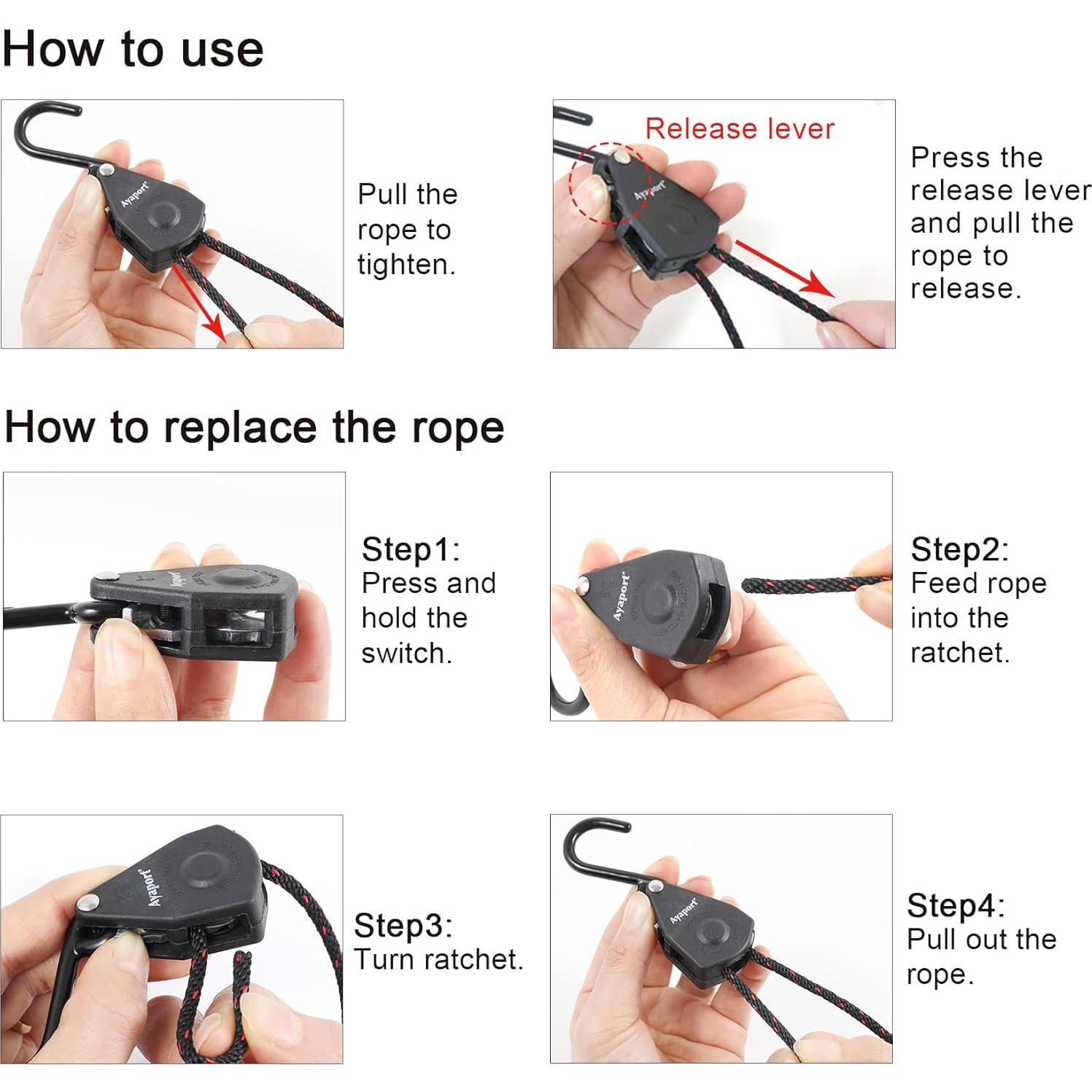 Correa de Amarre Ayaport 1.83m 4 Unidades Nylon Negro